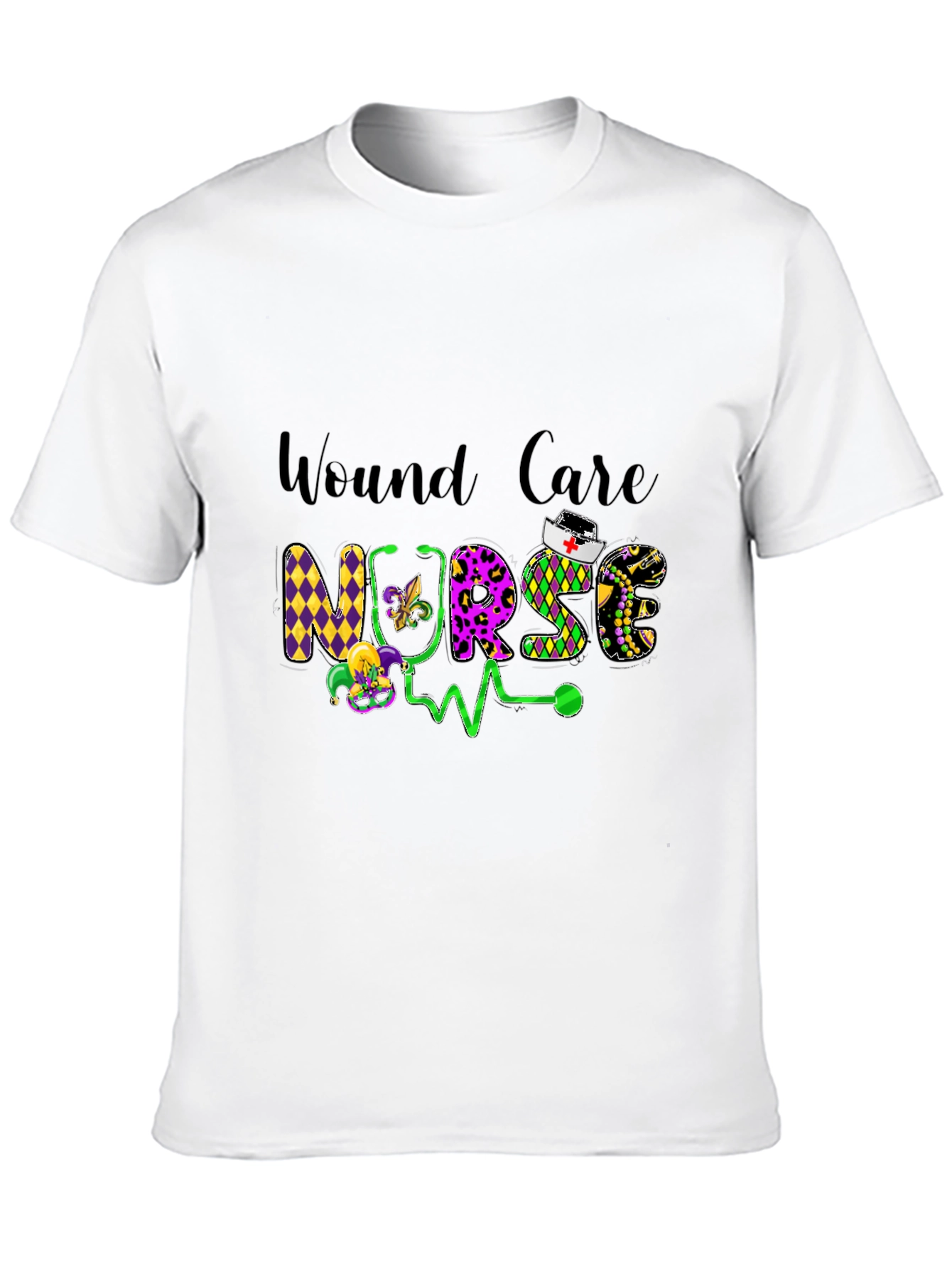 Wound Care Nurse T-Shirt Mardi Gras Design