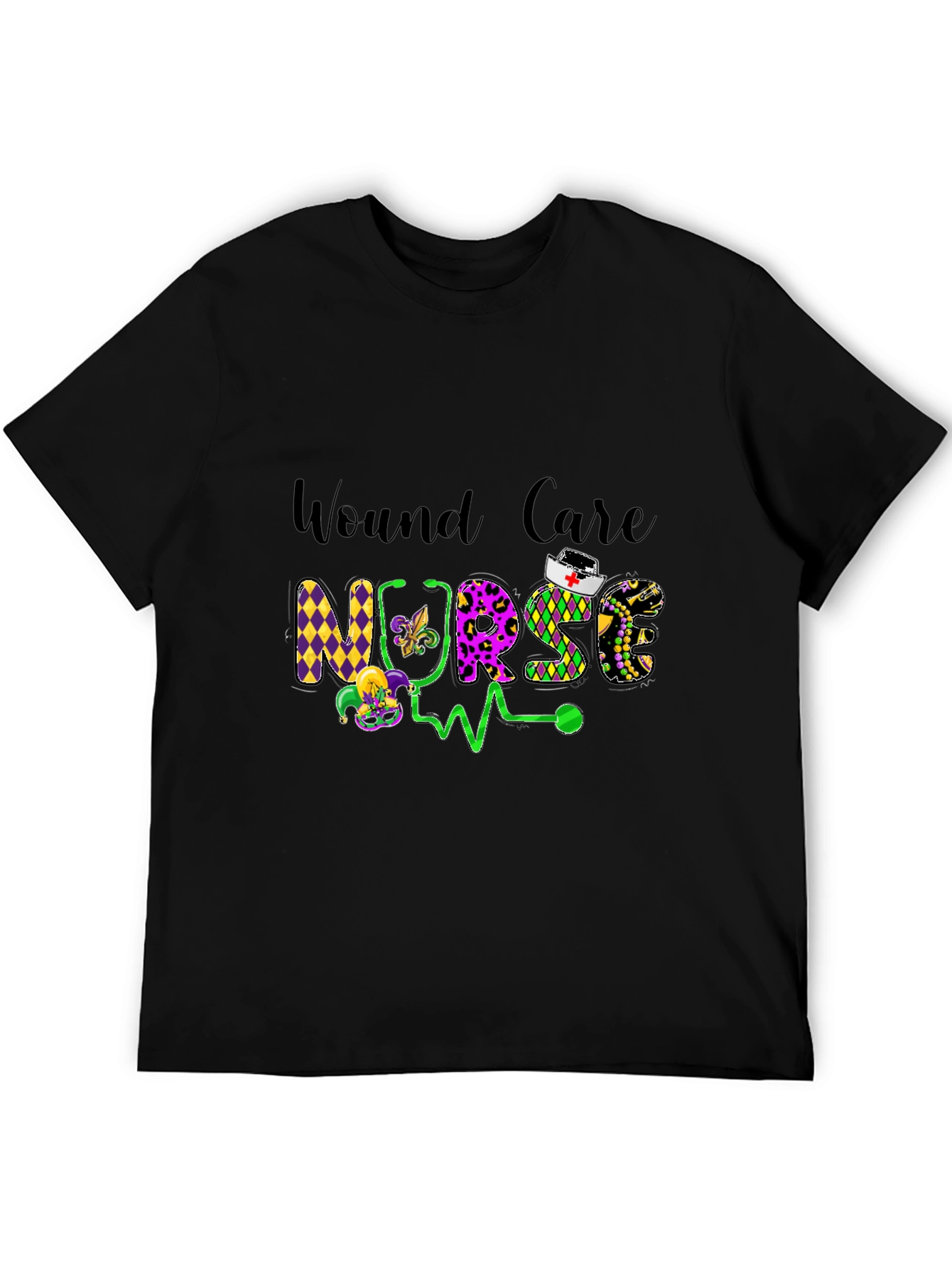 Wound Care Nurse T-Shirt Mardi Gras Design
