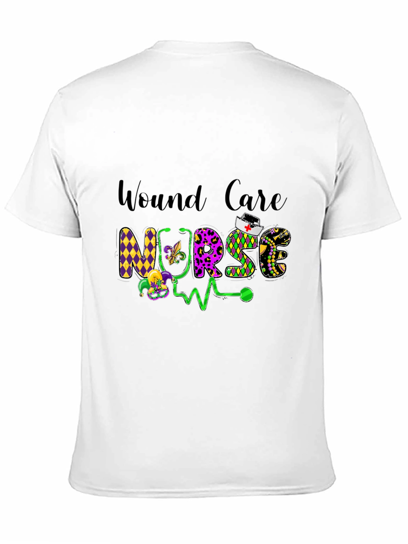 Wound Care Nurse T-Shirt Mardi Gras Design