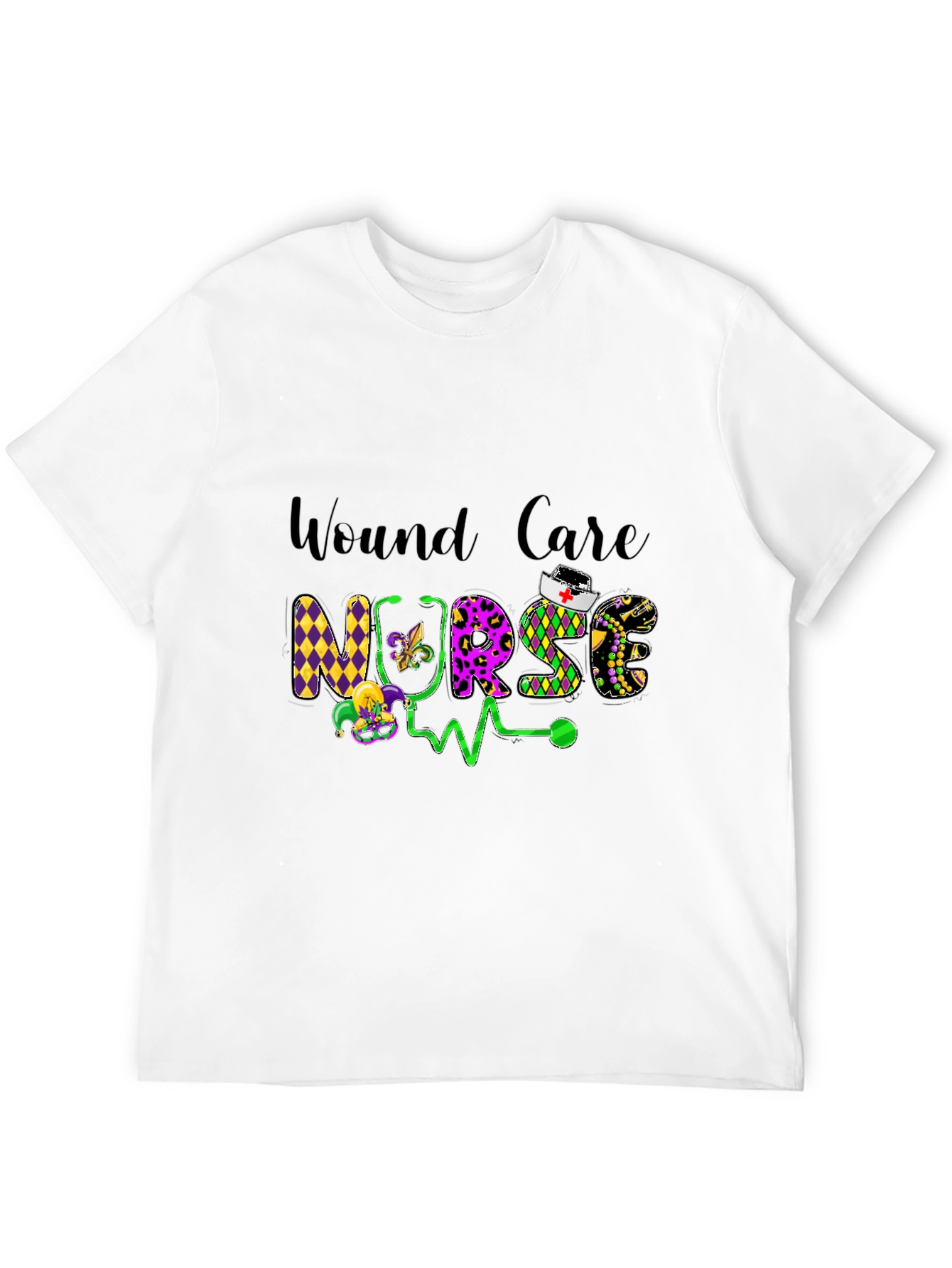Wound Care Nurse T-Shirt Mardi Gras Design