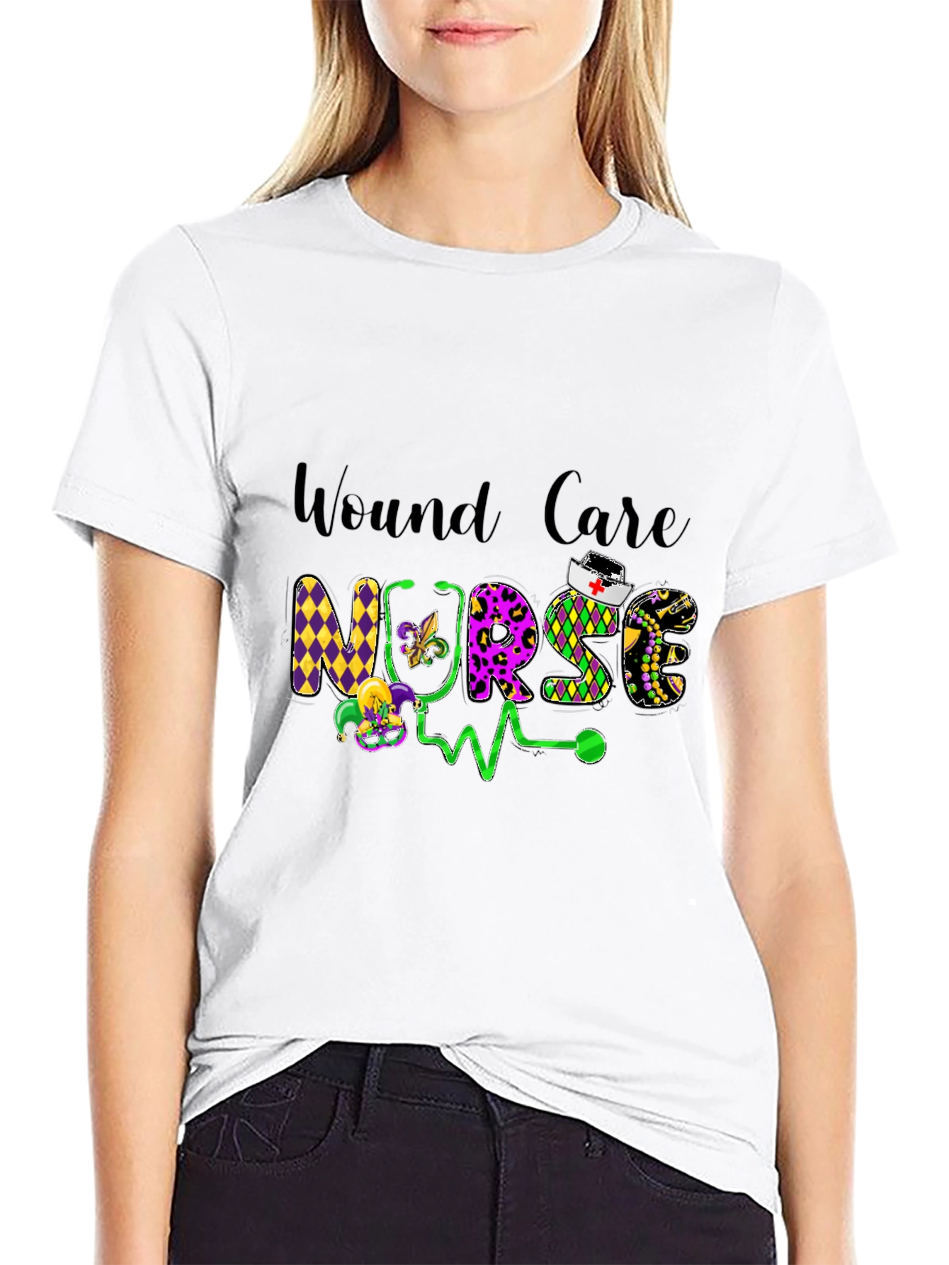 Wound Care Nurse T-Shirt Mardi Gras Design
