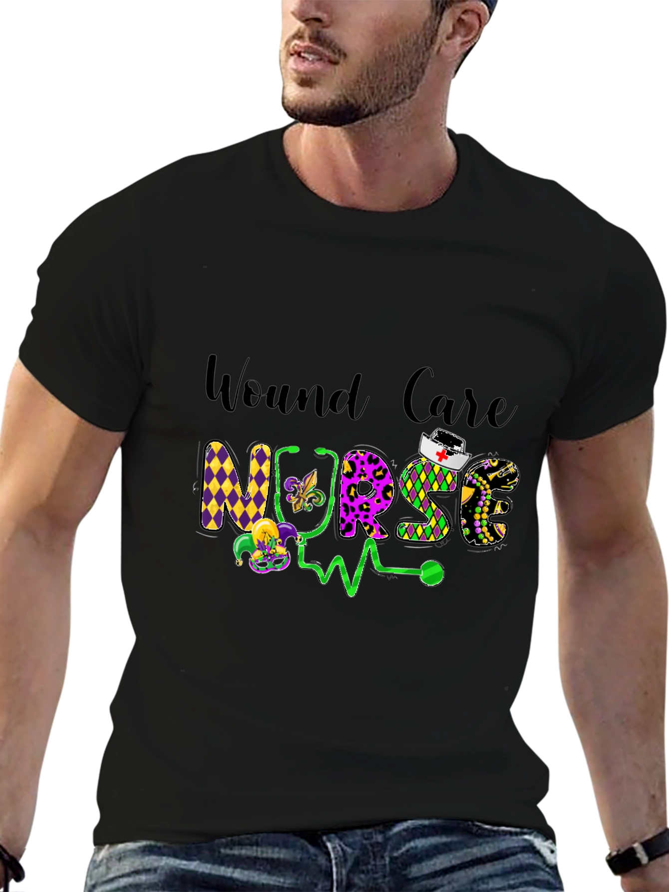 Wound Care Nurse T-Shirt Mardi Gras Design
