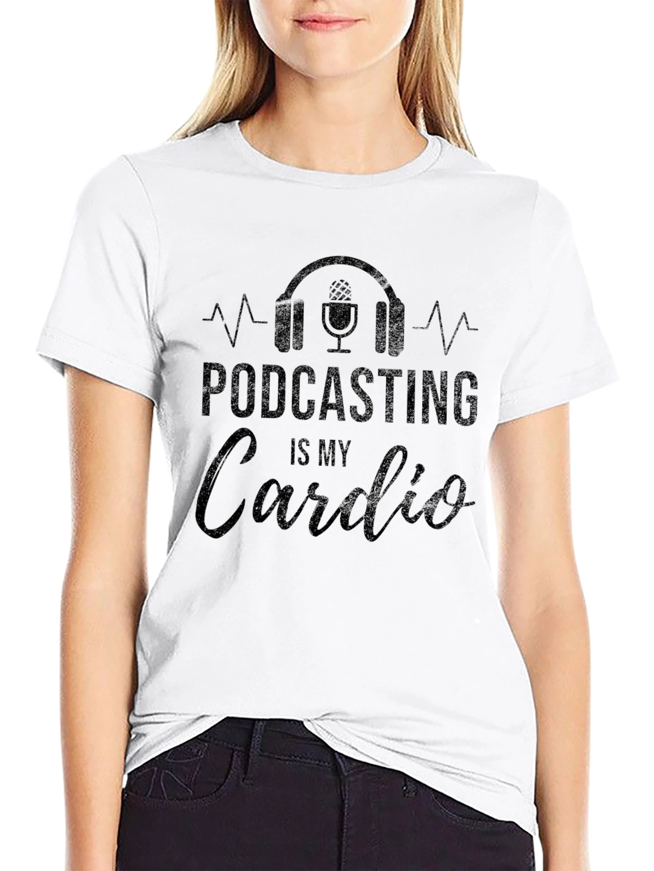 Podcasting is My Cardio Black Graphic T-Shirt