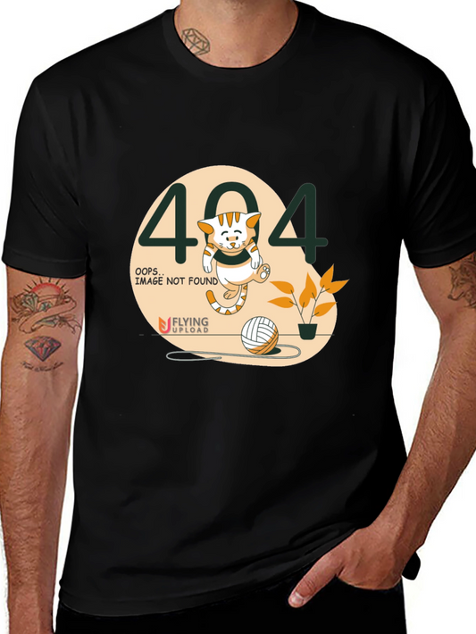 404 Error Cat Graphic T-Shirt - Black