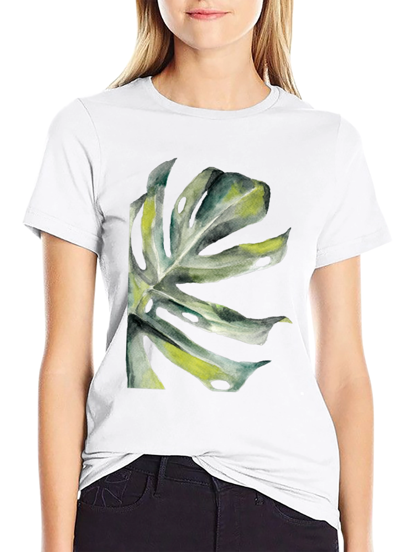 Tropical Leaf Graphic T-Shirt - Black