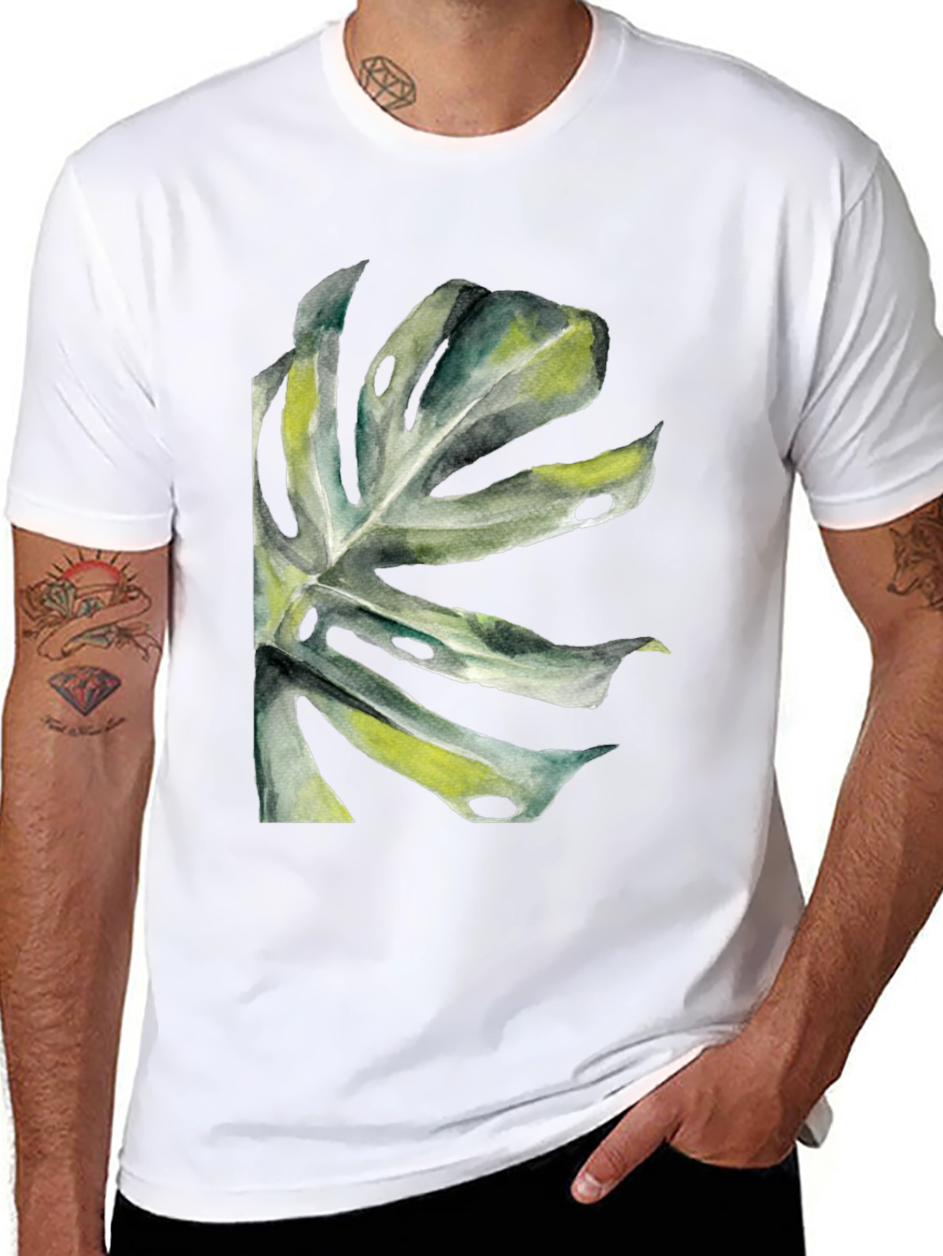 Tropical Leaf Graphic T-Shirt - Black