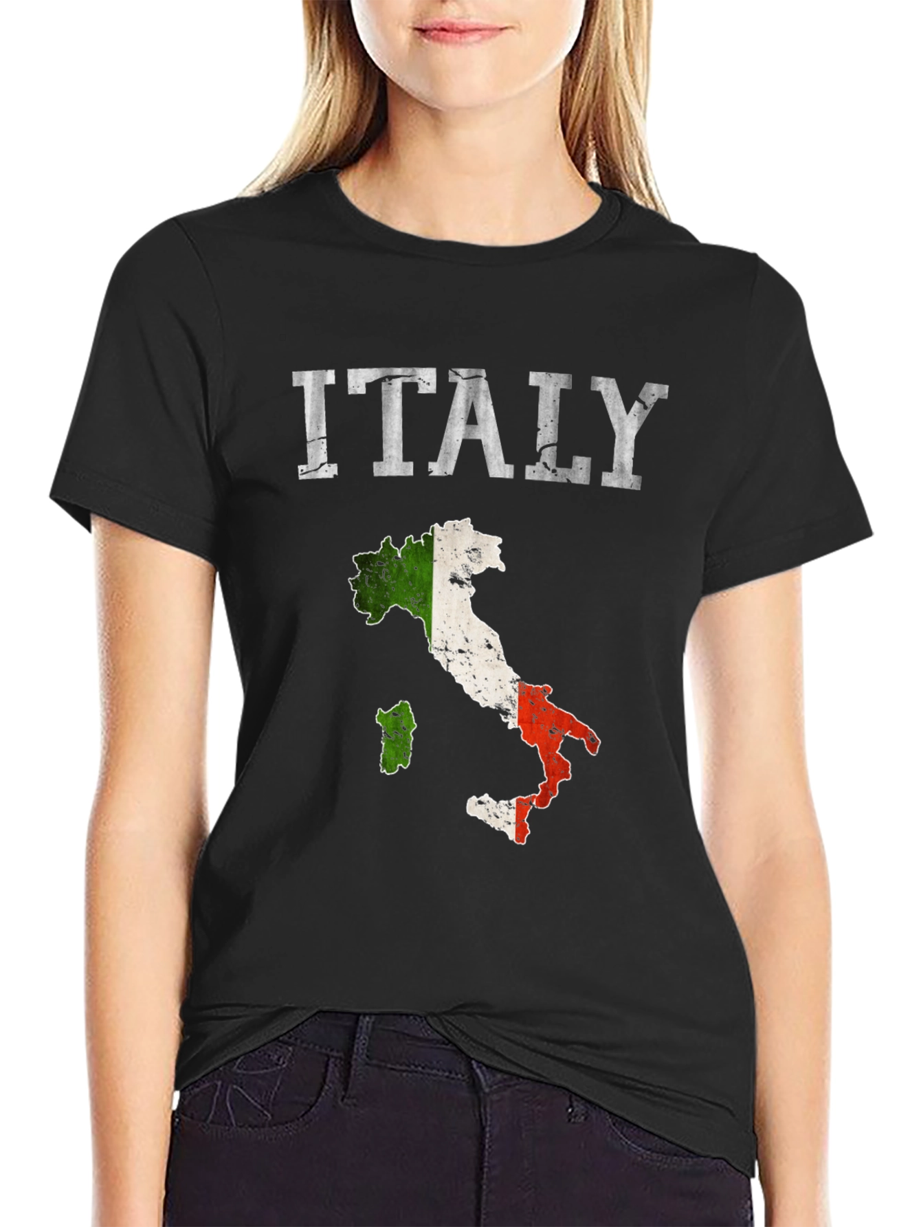 Italy Flag Map T-Shirt - Distressed Design