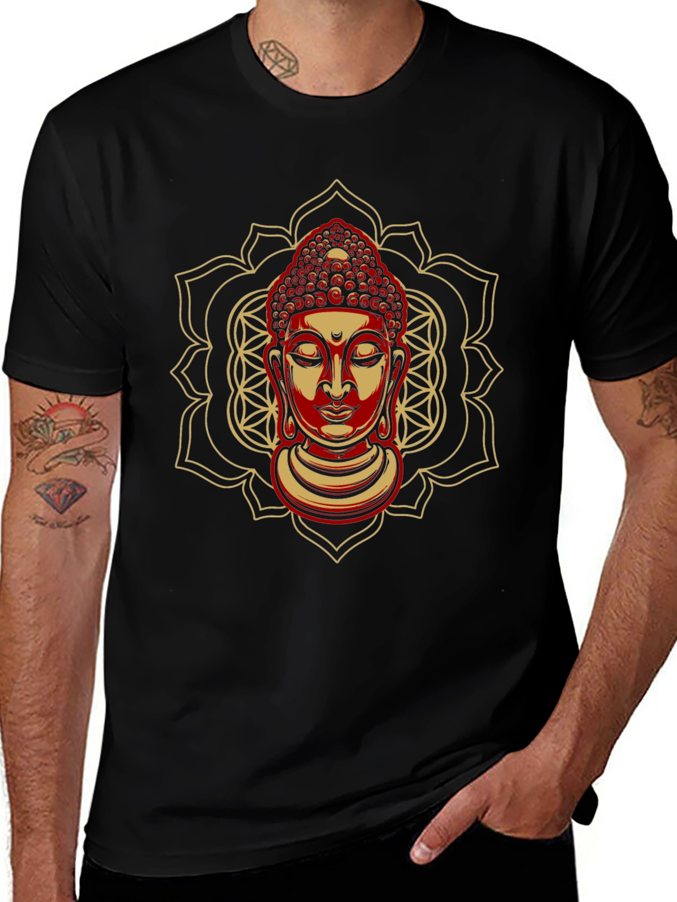 Buddha Mandala Graphic Tee - Spiritual Black T-Shirt