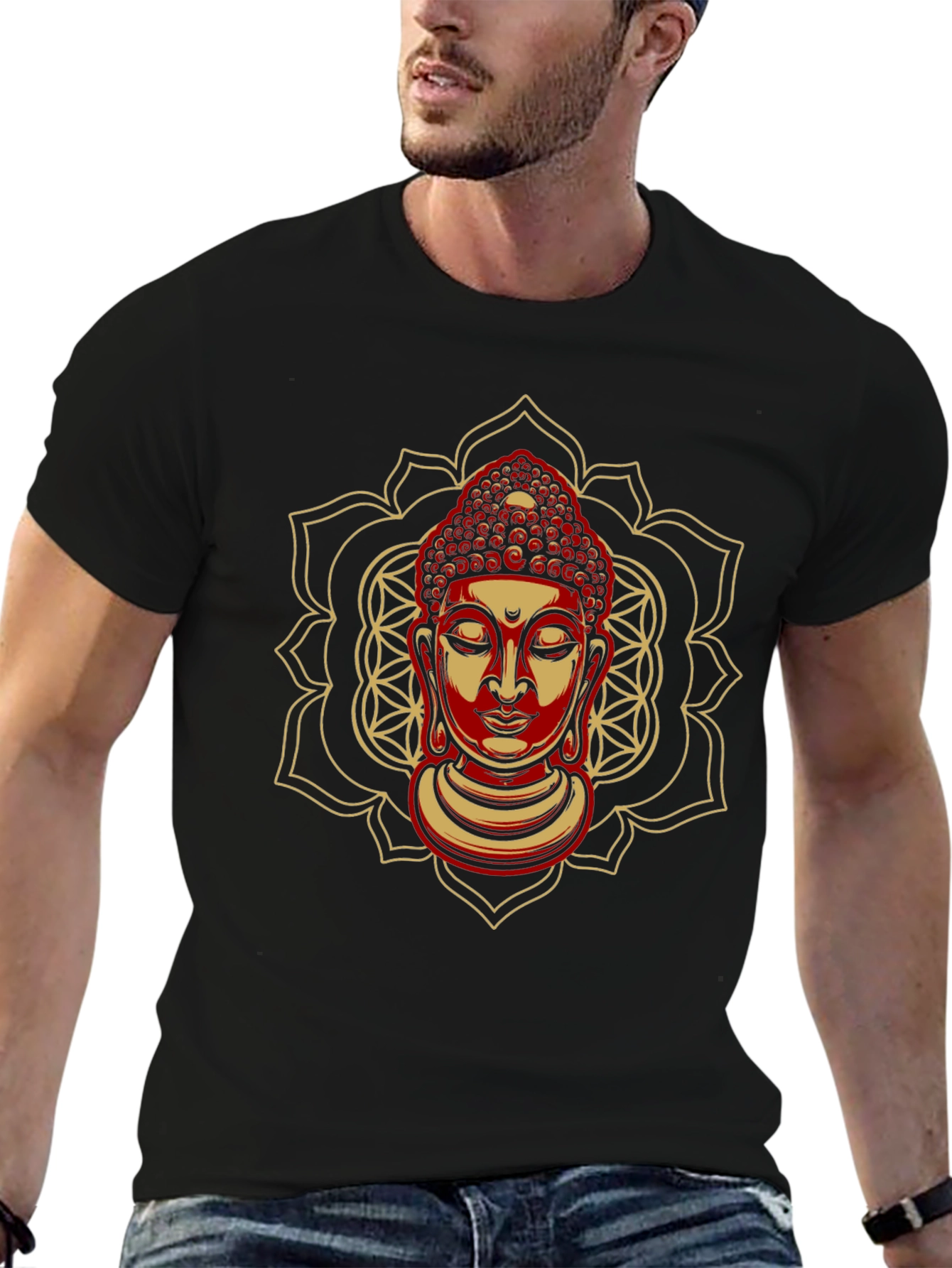 Buddha Mandala Graphic Tee - Spiritual Black T-Shirt