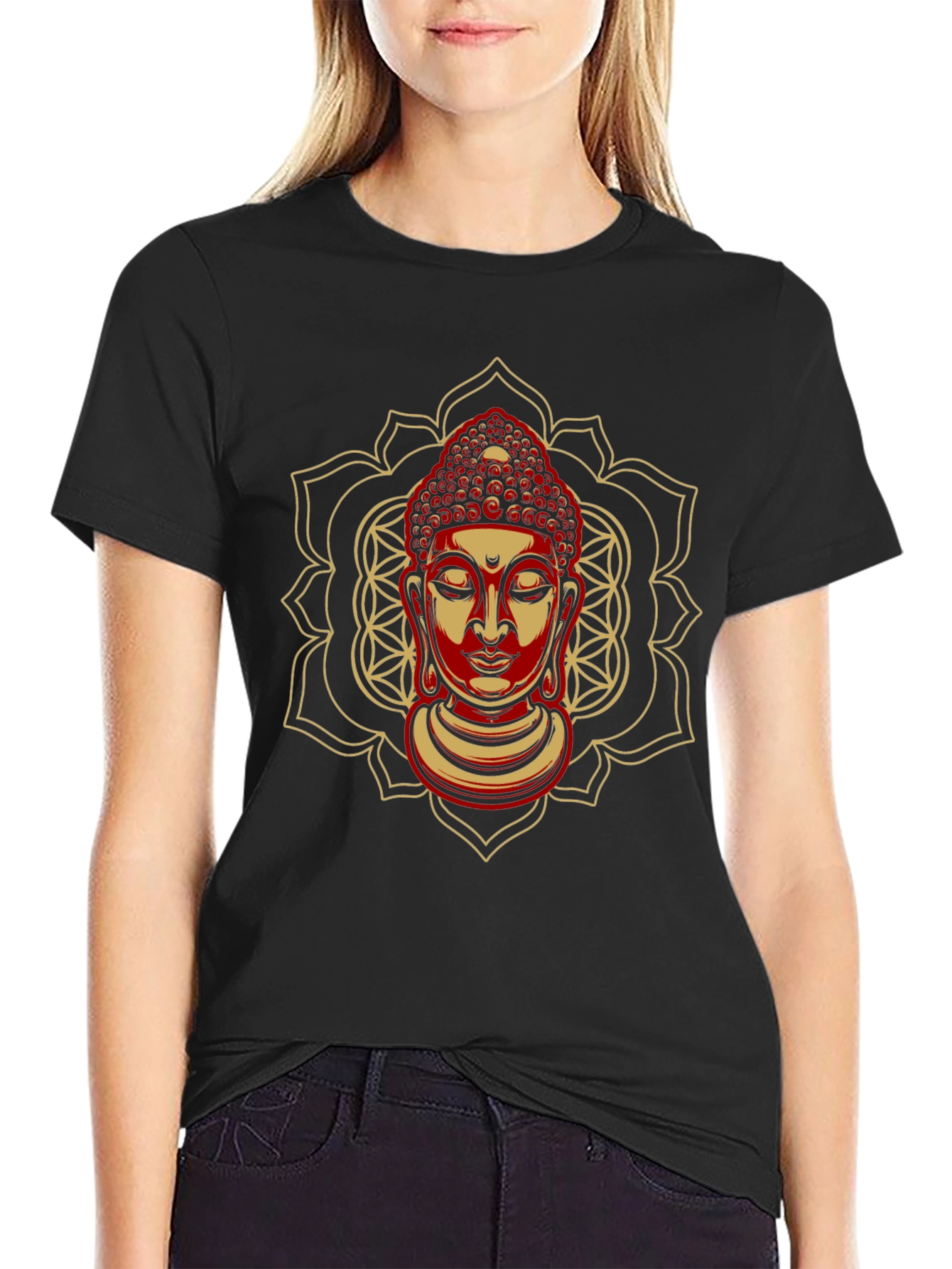 Buddha Mandala Graphic Tee - Spiritual Black T-Shirt