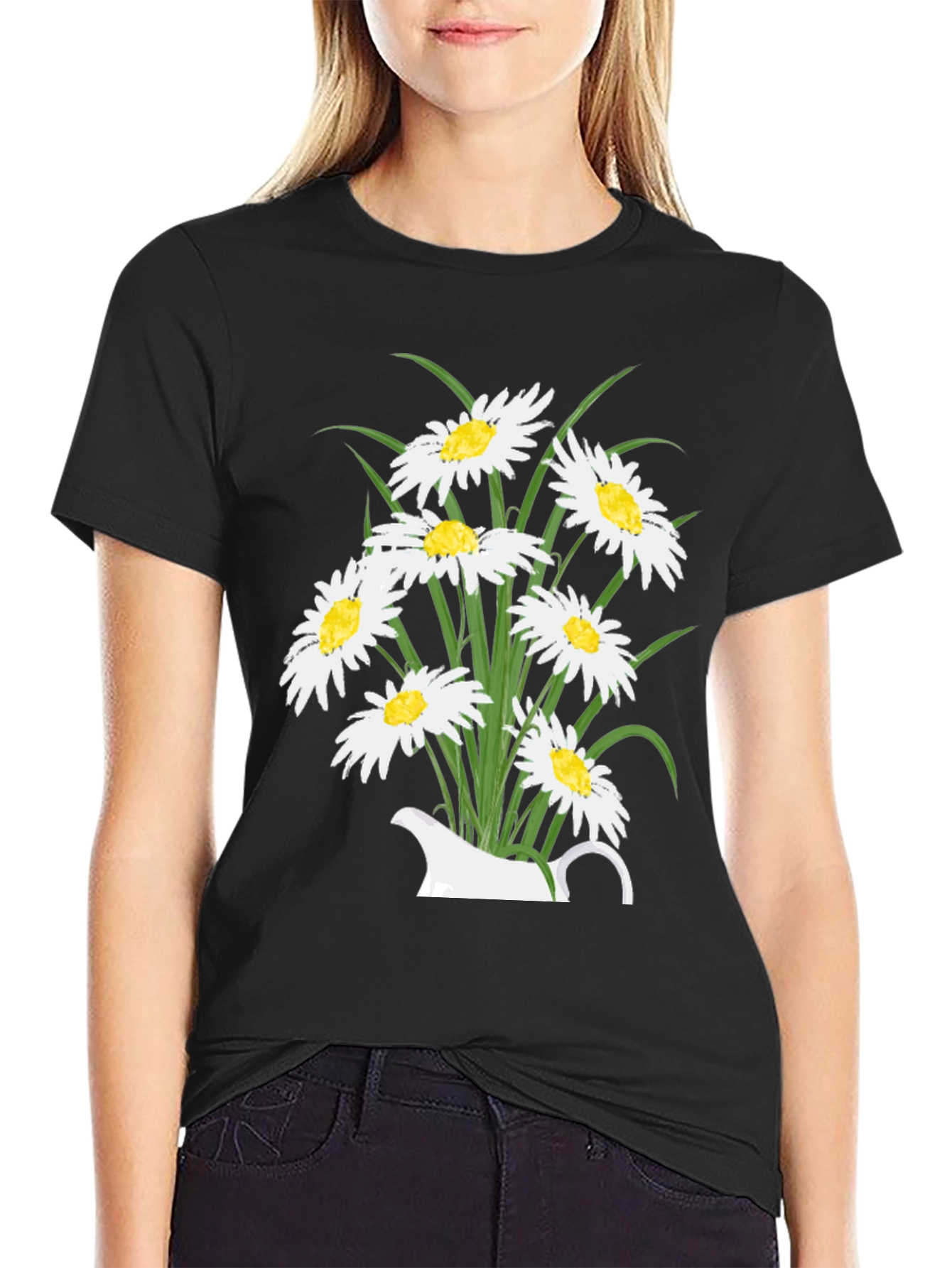Floral Daisy Graphic T-Shirt - Black