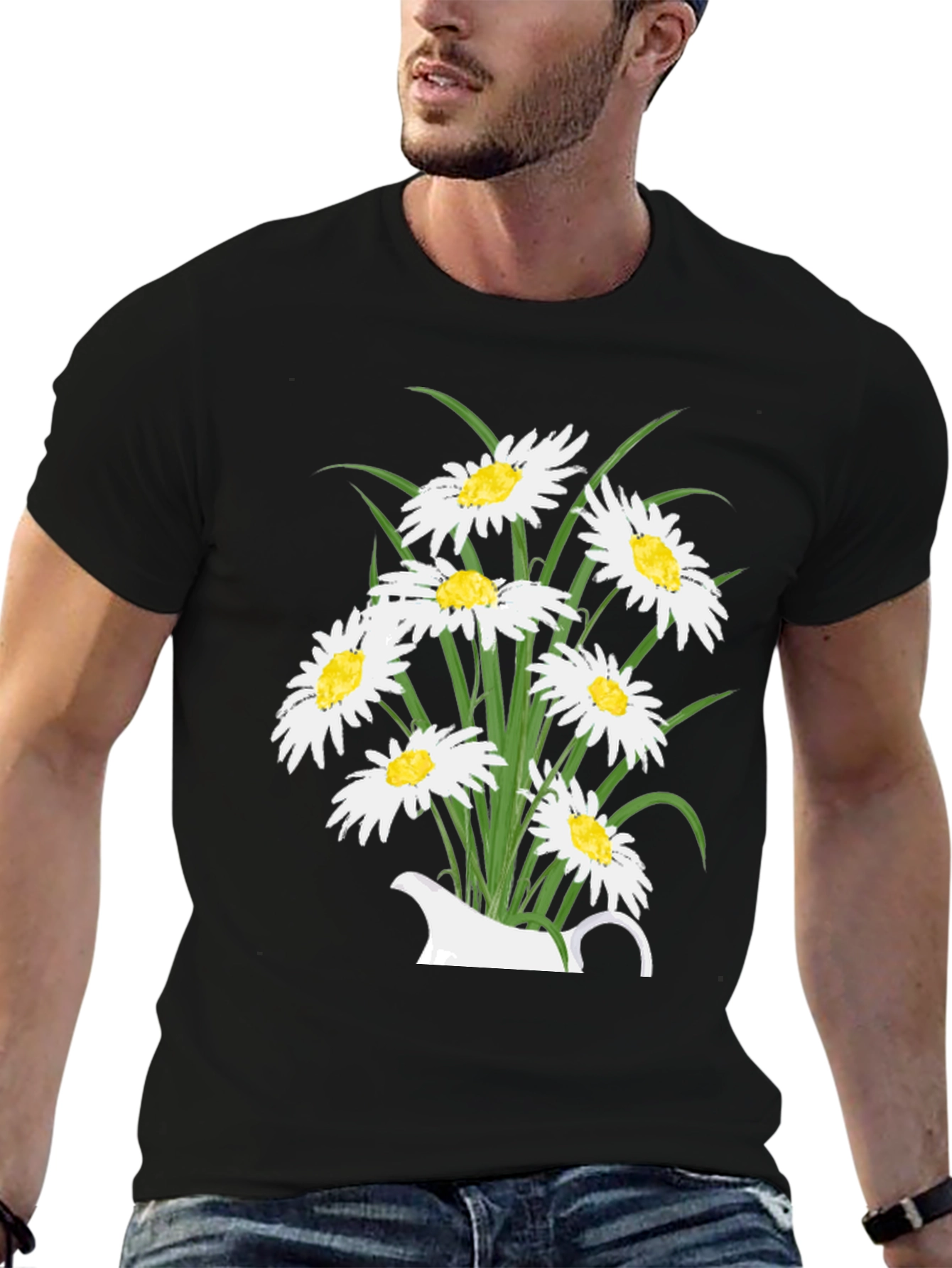 Floral Daisy Graphic T-Shirt - Black