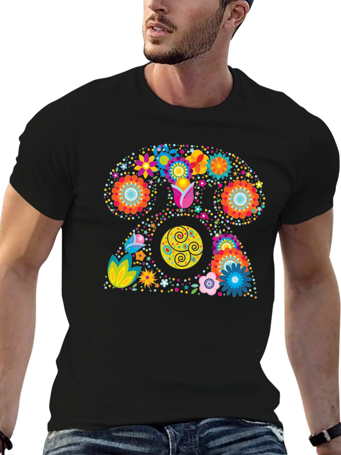 Retro Floral Rotary Phone Graphic T-Shirt