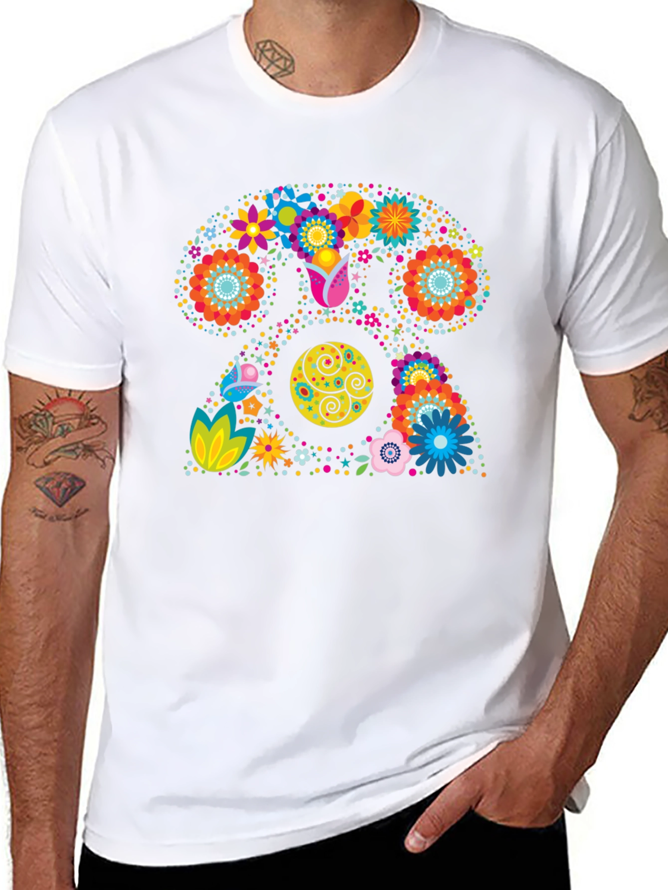Retro Floral Rotary Phone Graphic T-Shirt