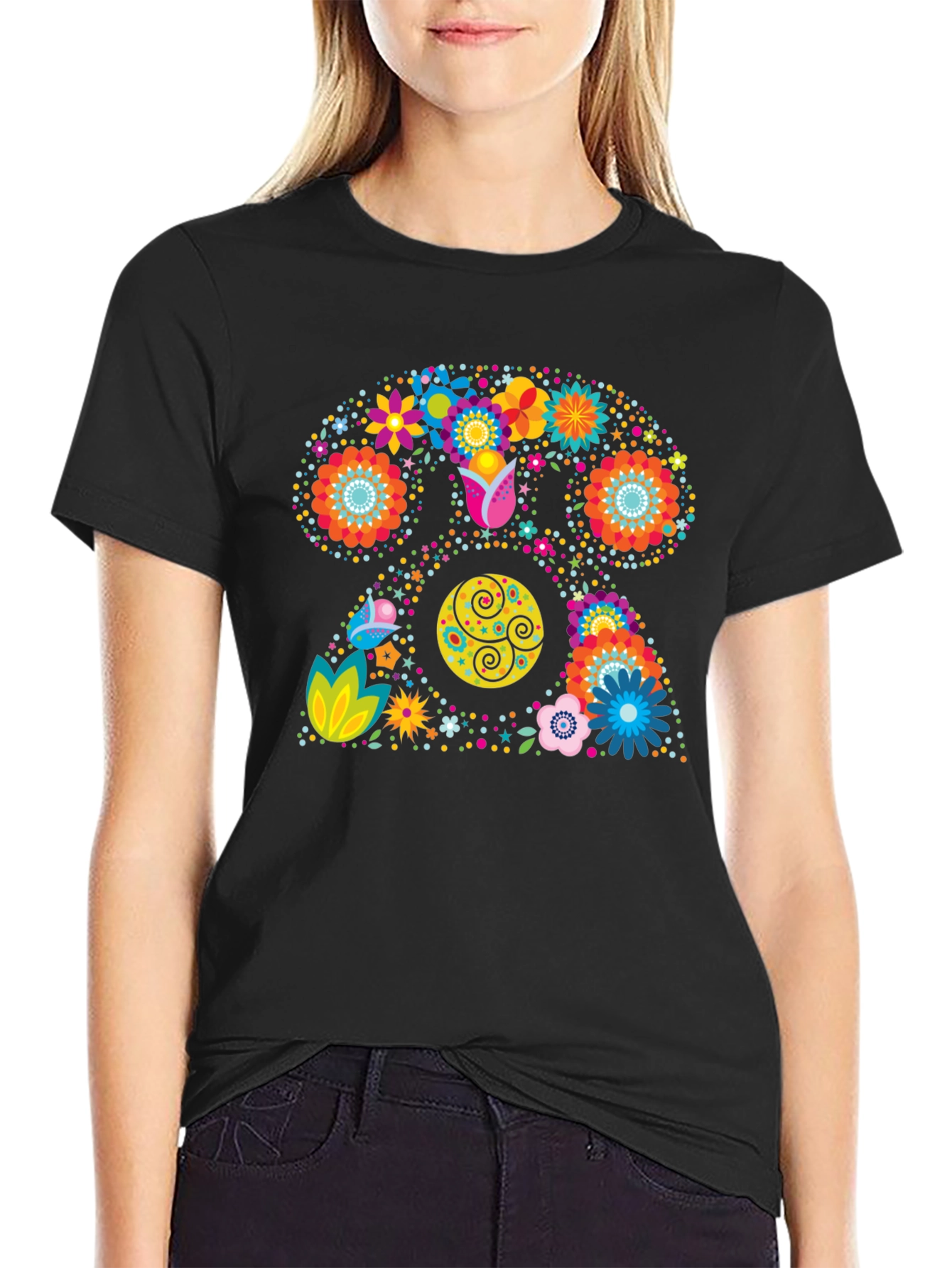 Retro Floral Rotary Phone Graphic T-Shirt