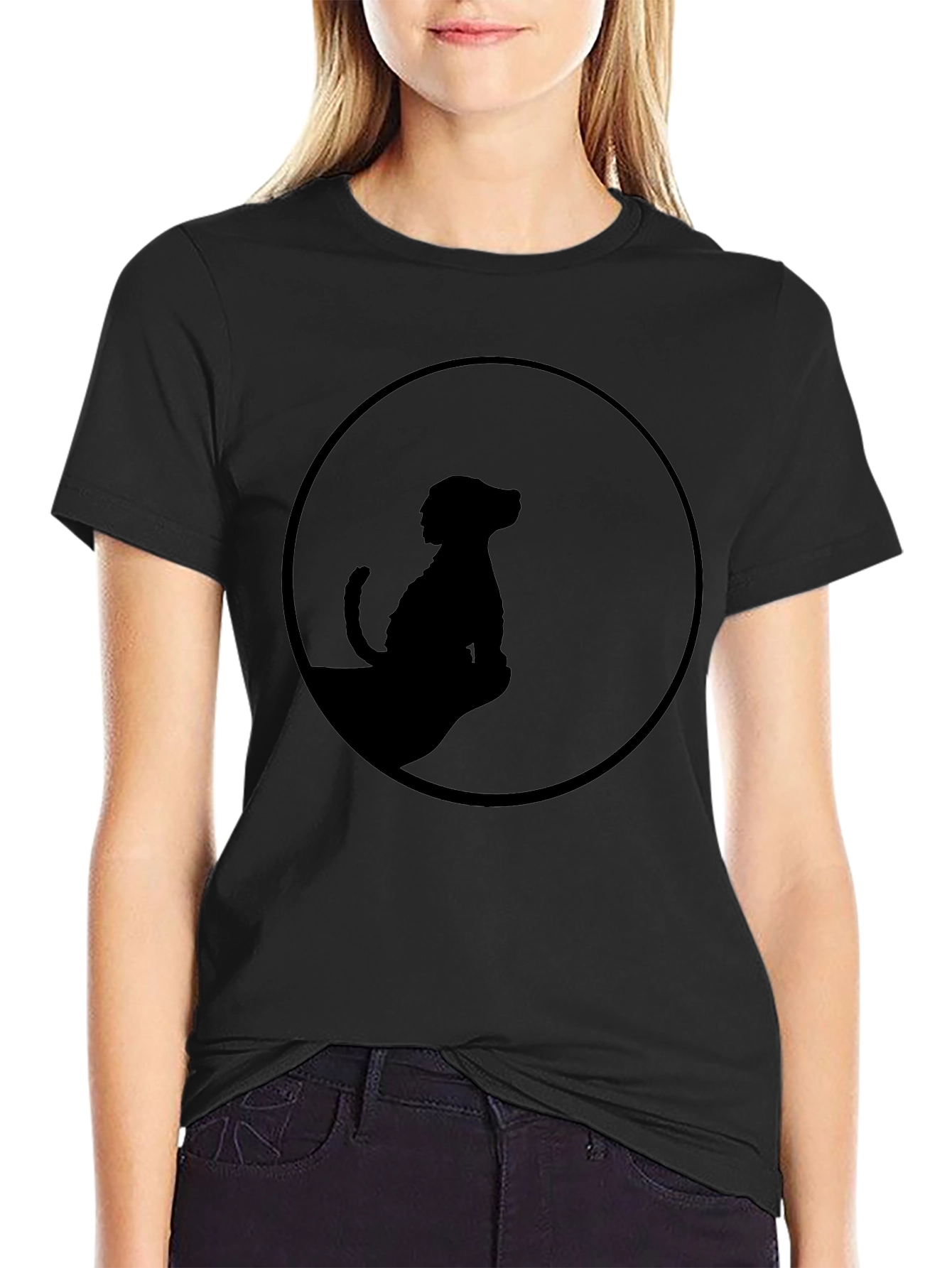 Silhouette Dog Graphic Tee - Black Cotton Blend