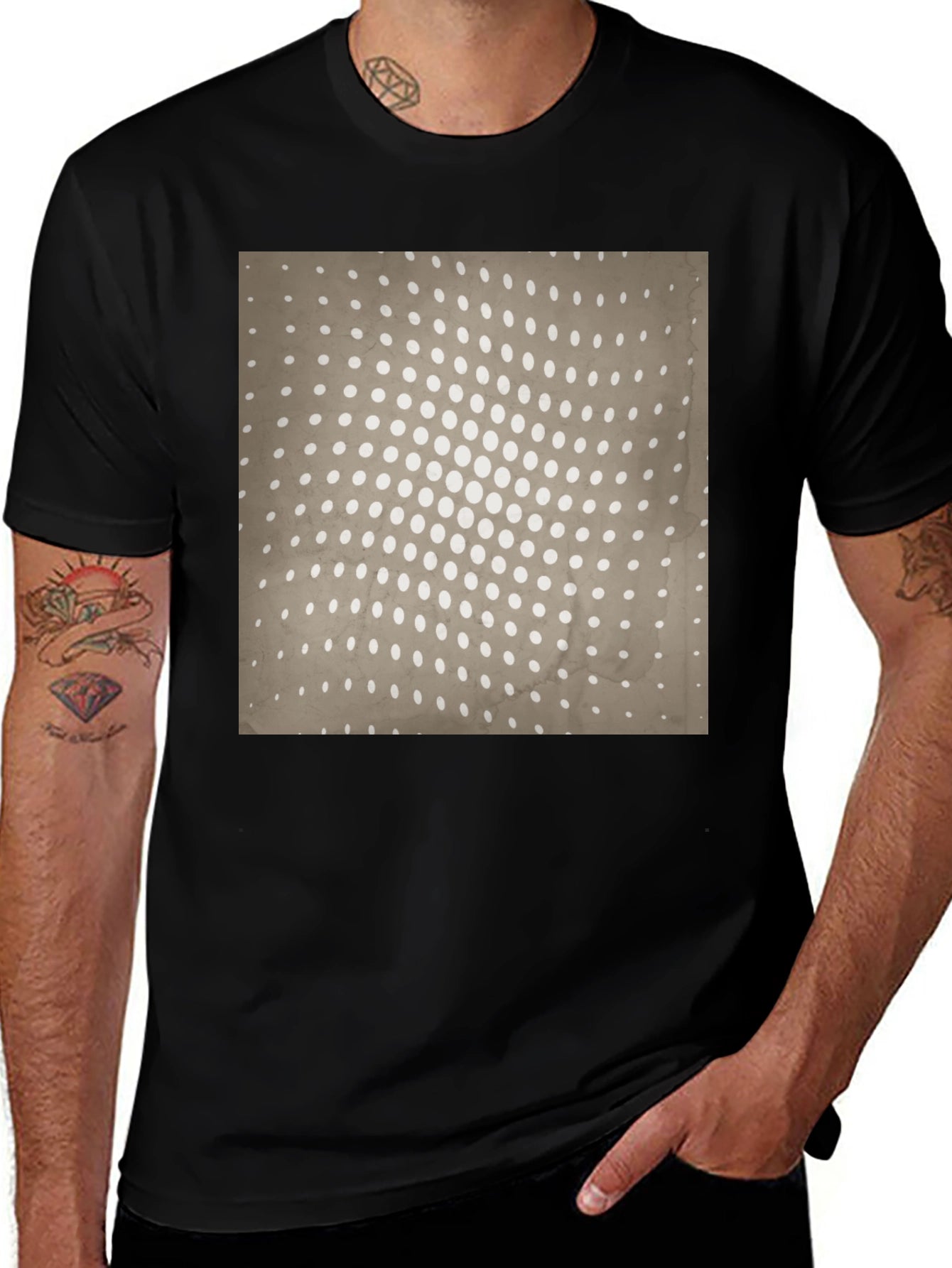 Retro Halftone Pattern Black T-Shirt