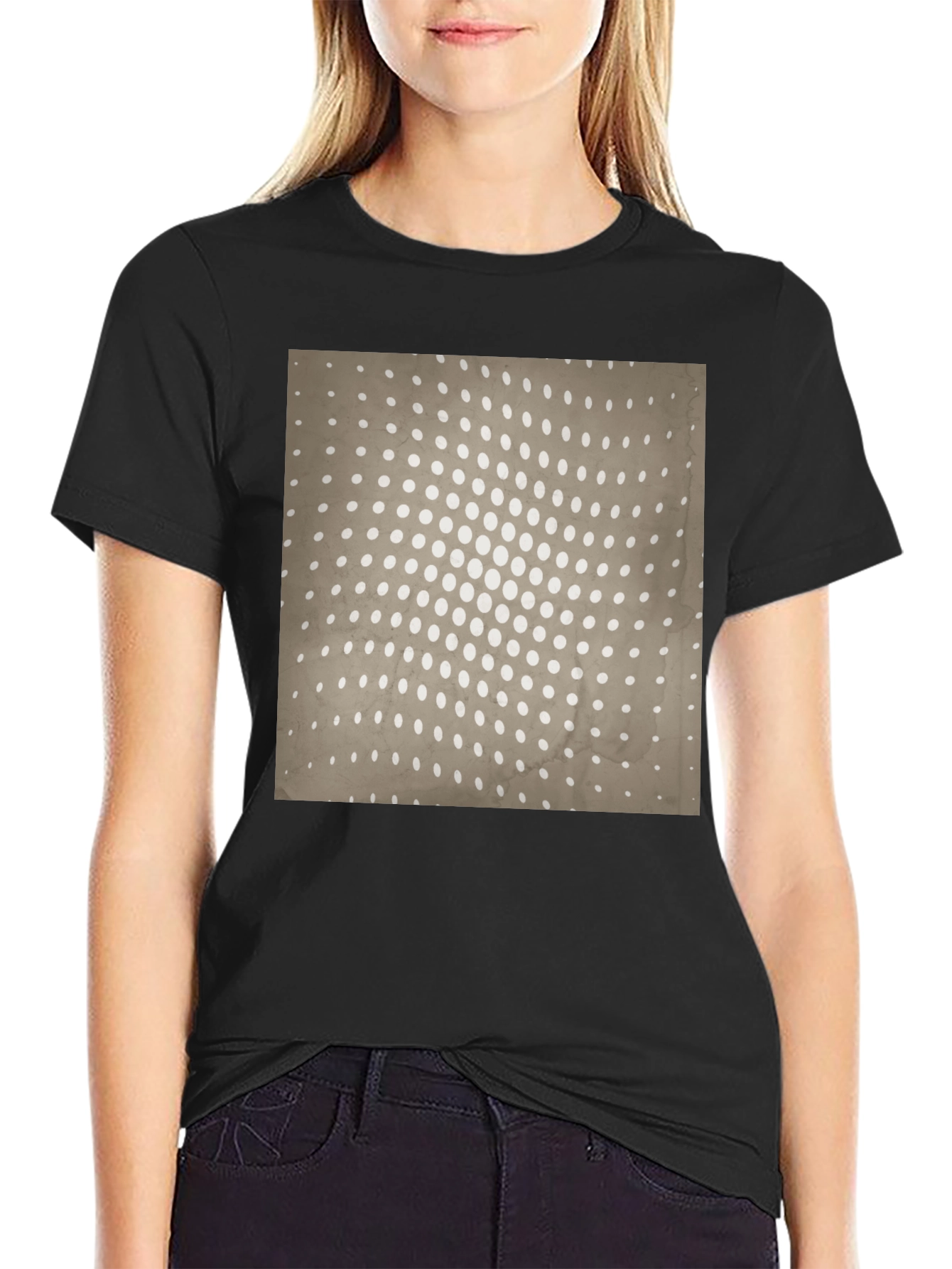 Retro Halftone Pattern Black T-Shirt