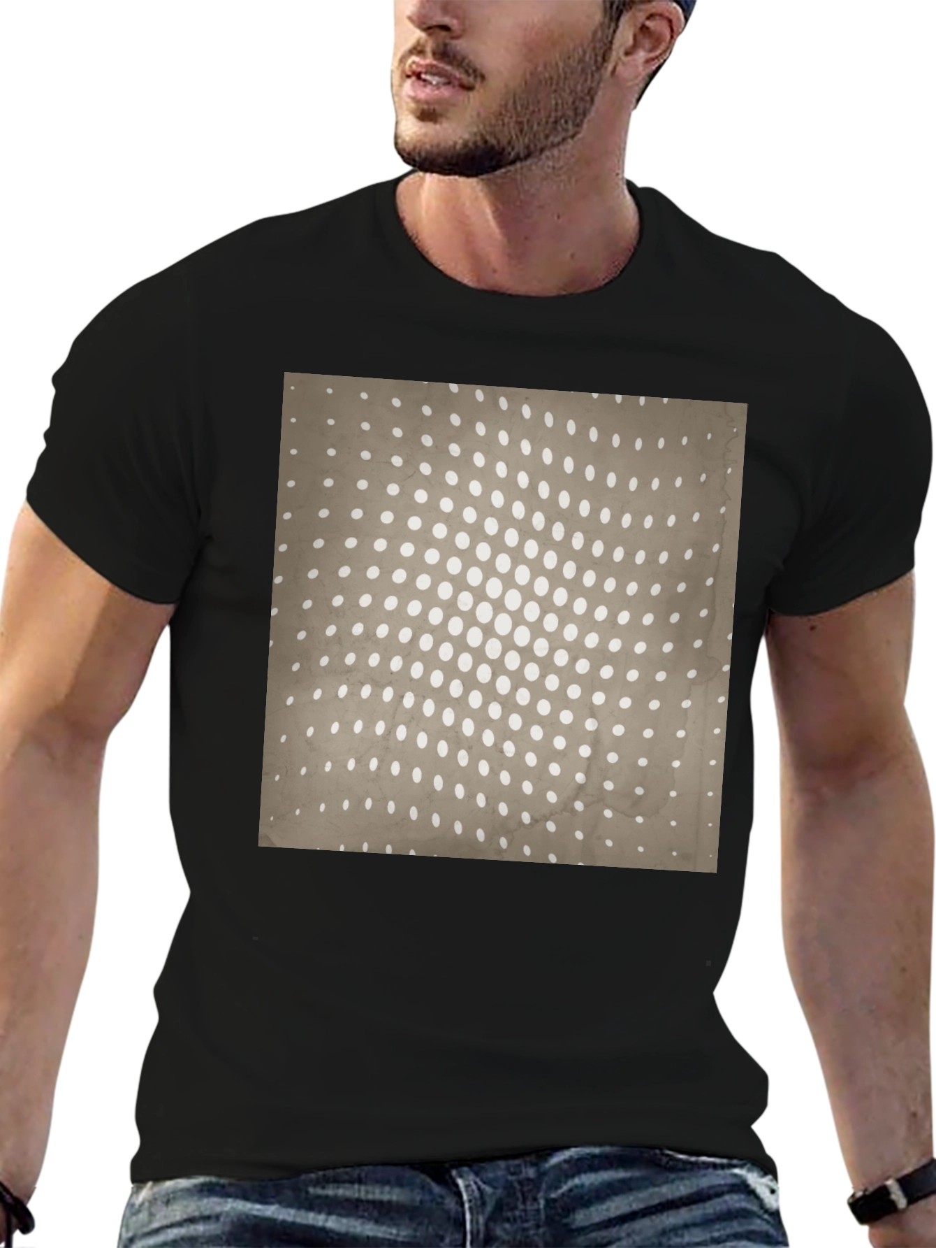 Retro Halftone Pattern Black T-Shirt