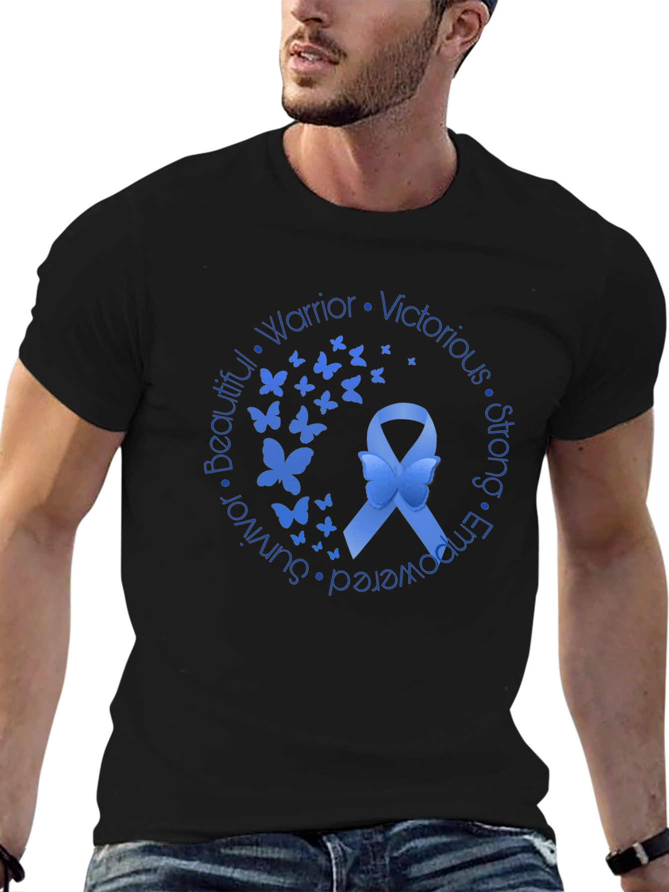 Blue Ribbon Butterfly Graphic T-Shirt
