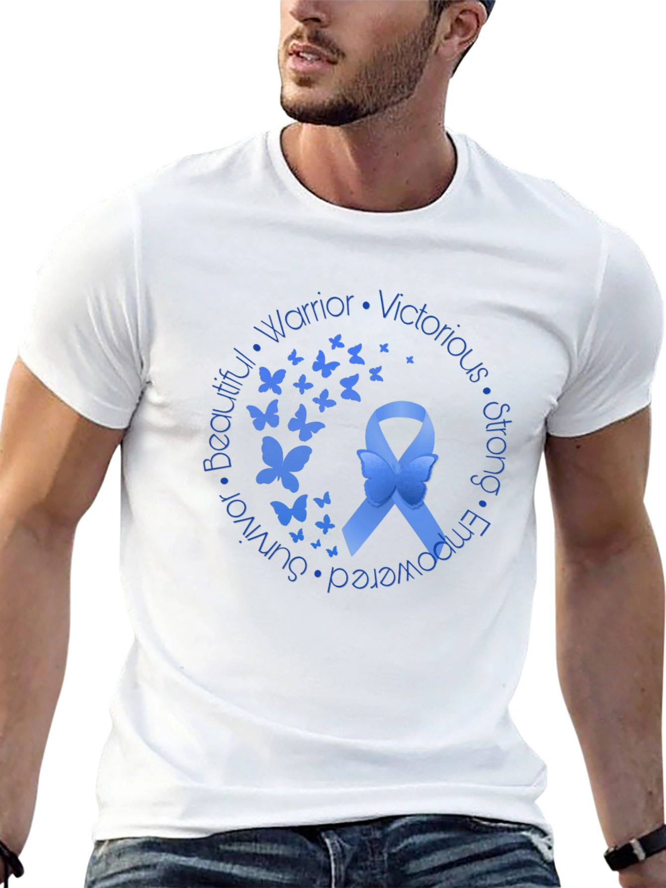 Blue Ribbon Butterfly Graphic T-Shirt