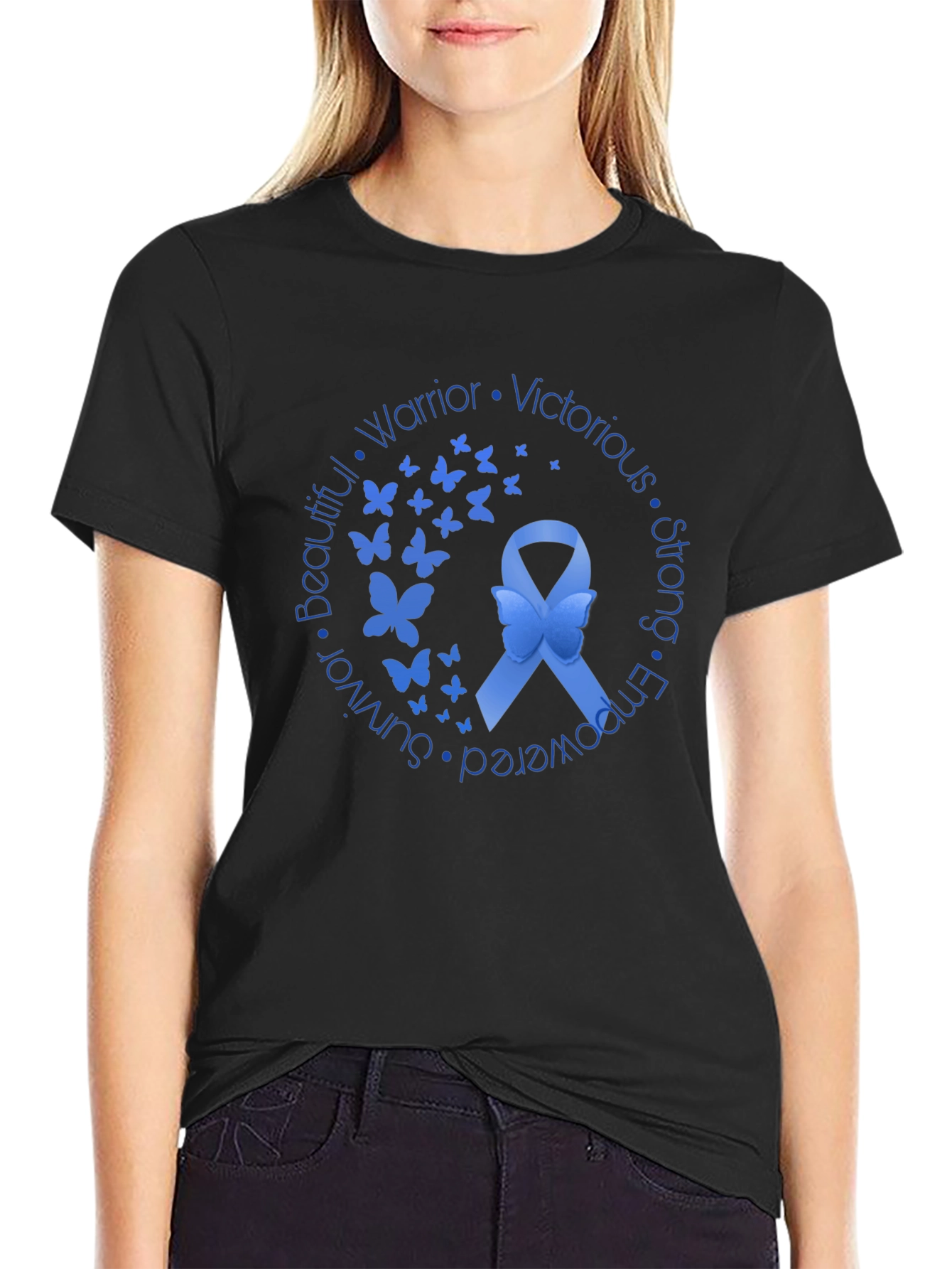 Blue Ribbon Butterfly Graphic T-Shirt