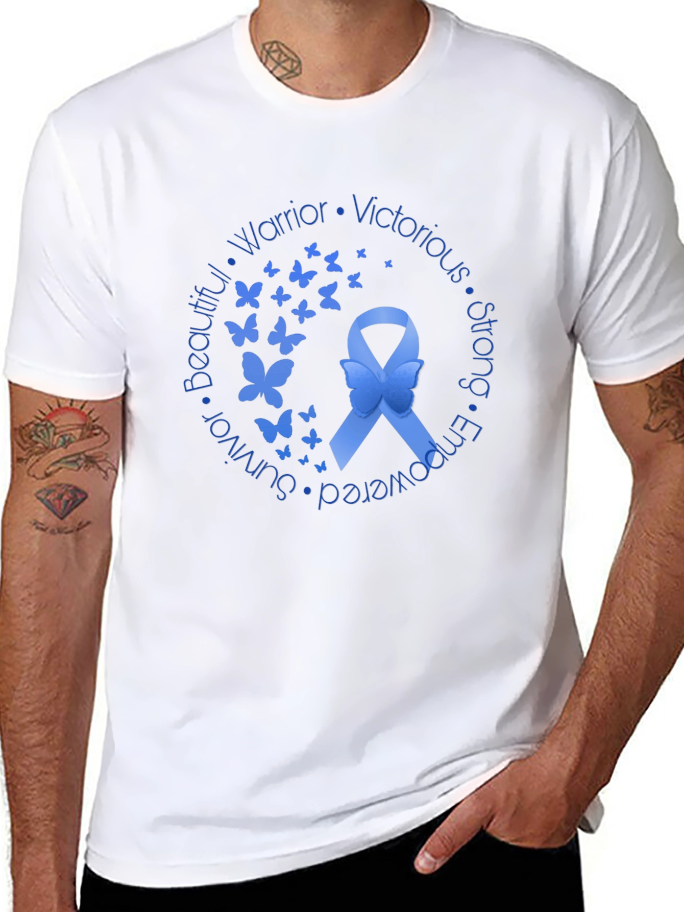 Blue Ribbon Butterfly Graphic T-Shirt