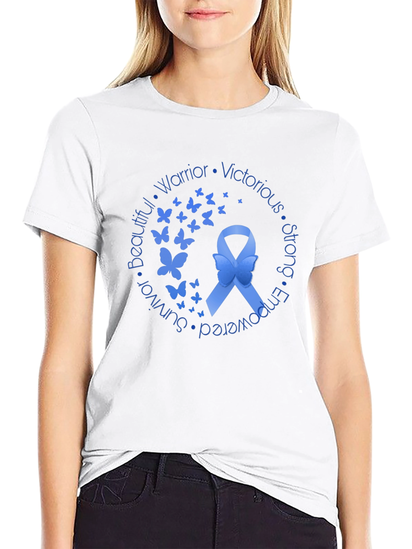 Blue Ribbon Butterfly Graphic T-Shirt