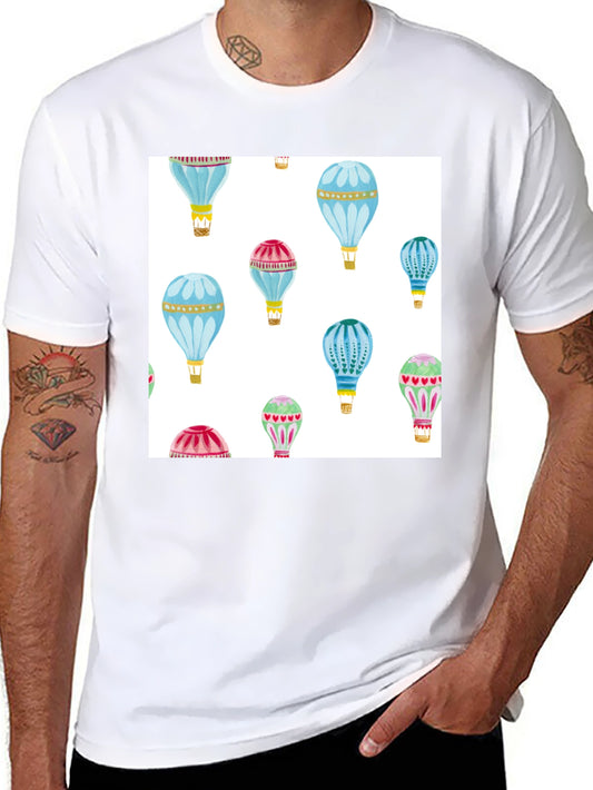 Hot Air Balloon Print Black T-Shirt