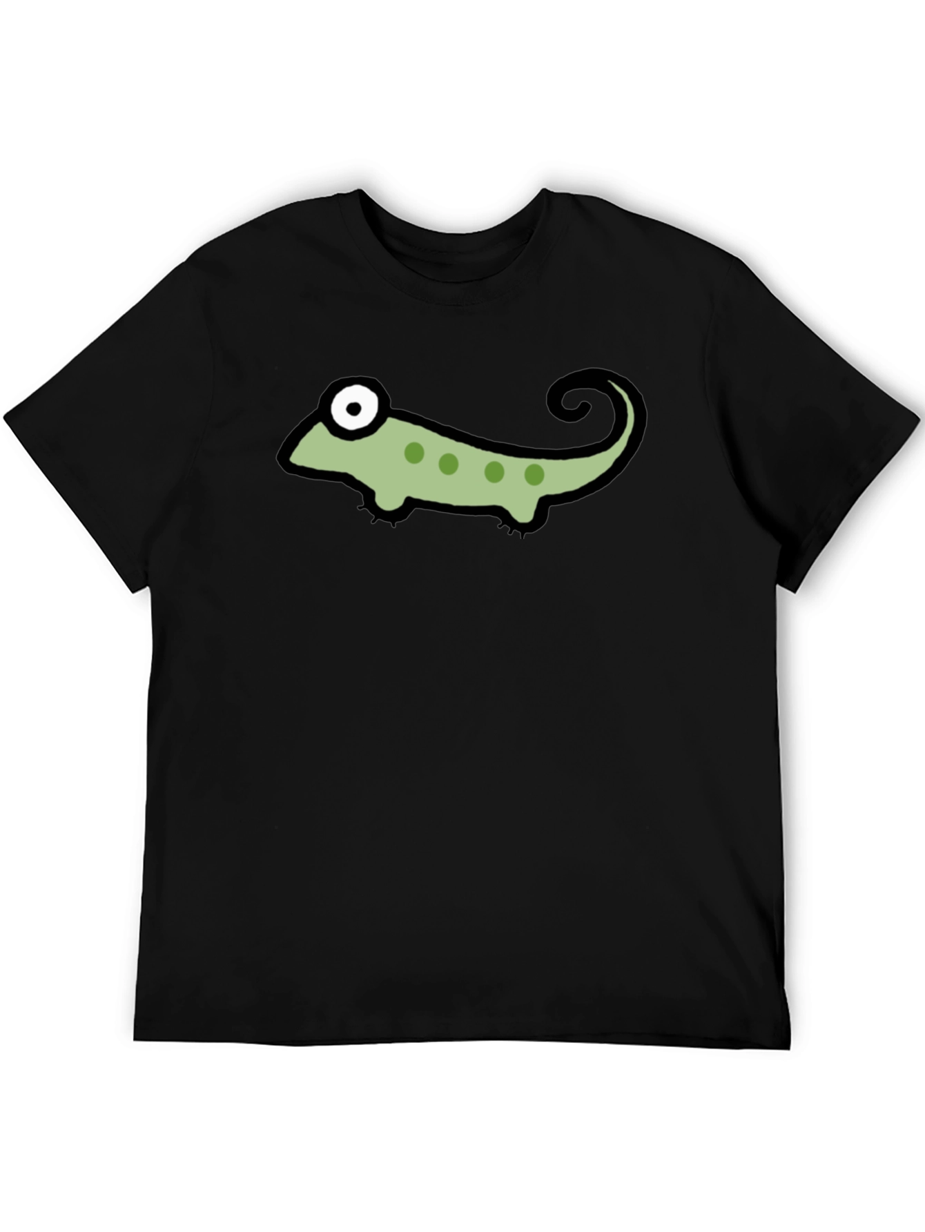 Black T-Shirt with Cartoon Chameleon Graphic