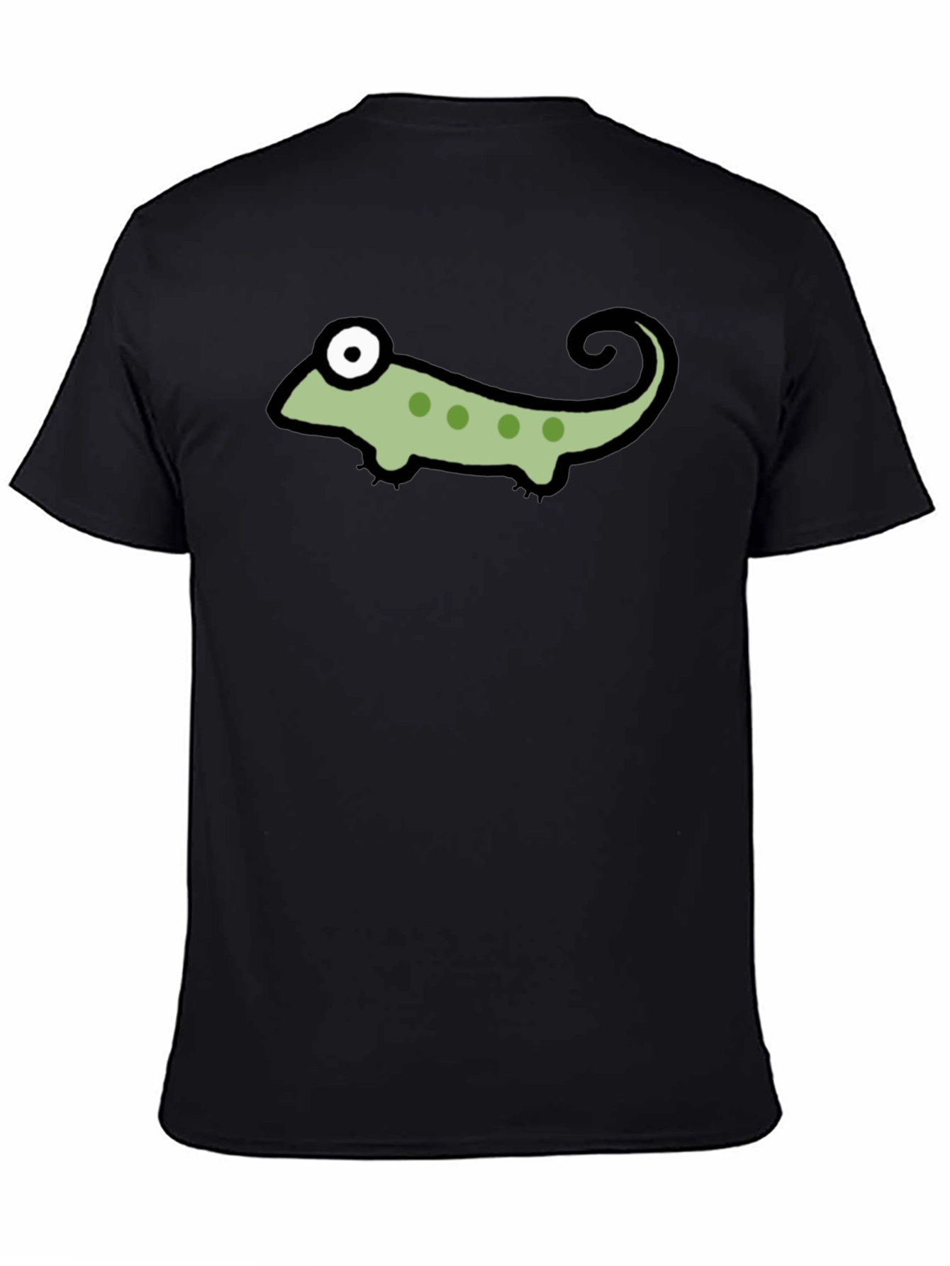 Black T-Shirt with Cartoon Chameleon Graphic