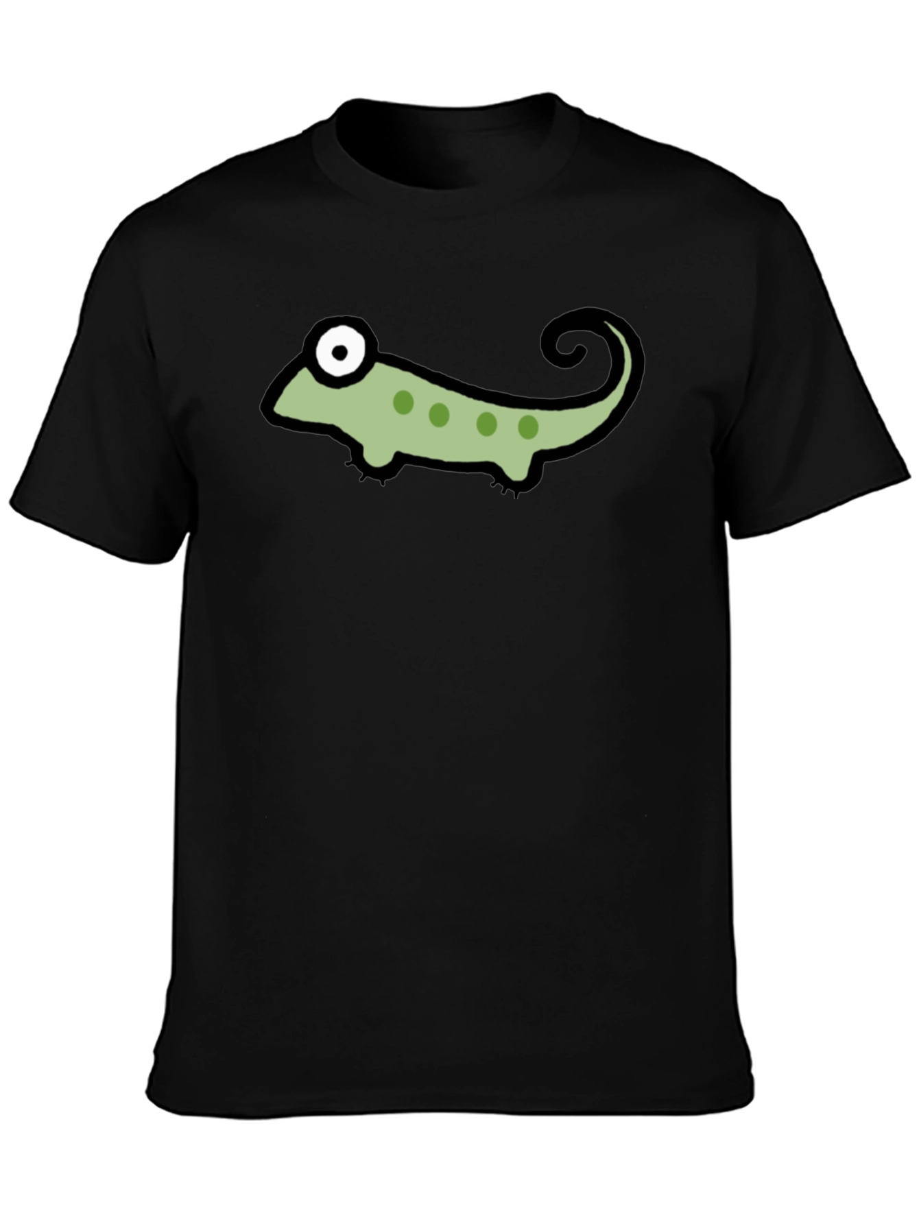 Black T-Shirt with Cartoon Chameleon Graphic