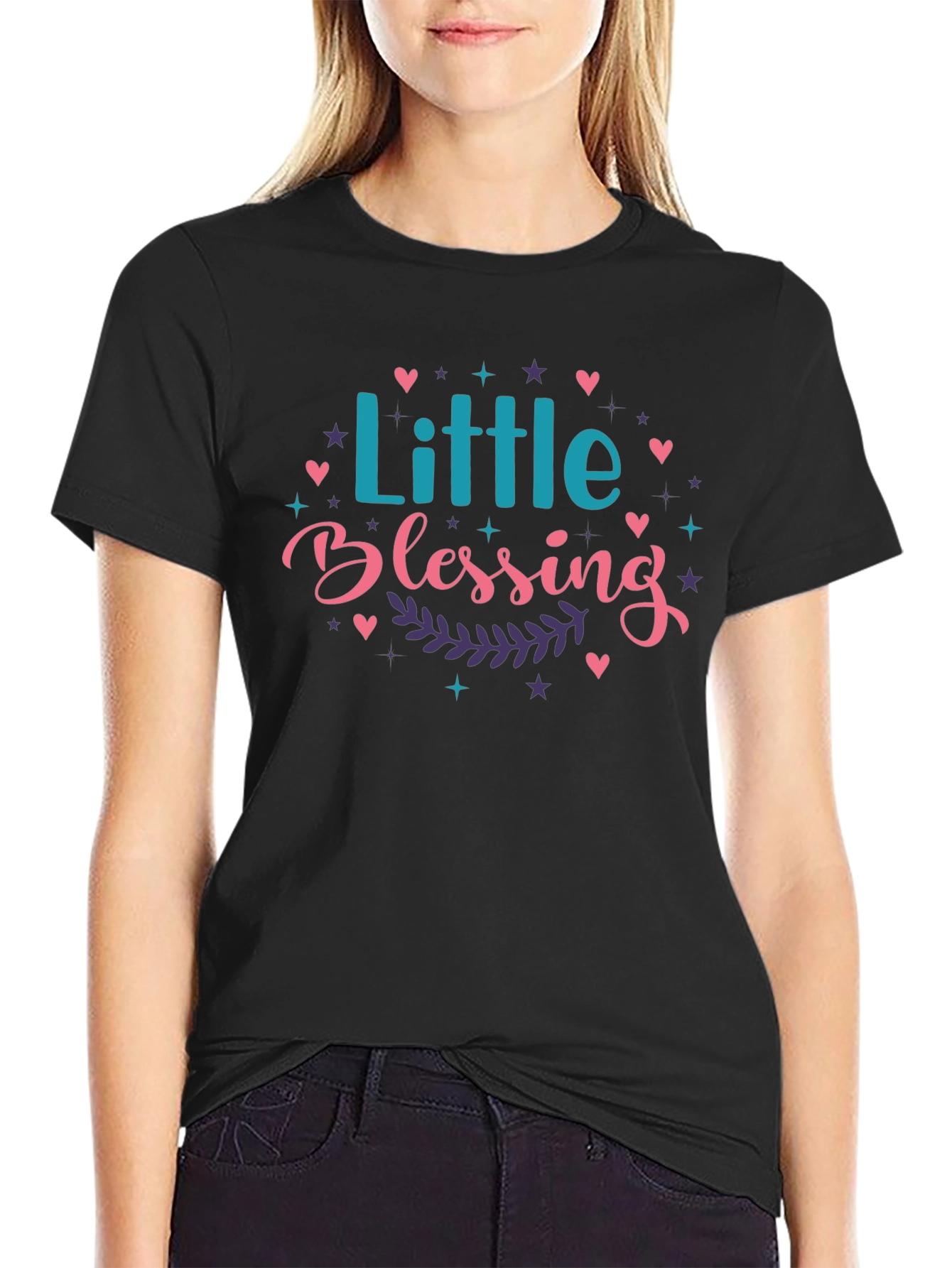 Little Blessing Graphic Print Black T-Shirt