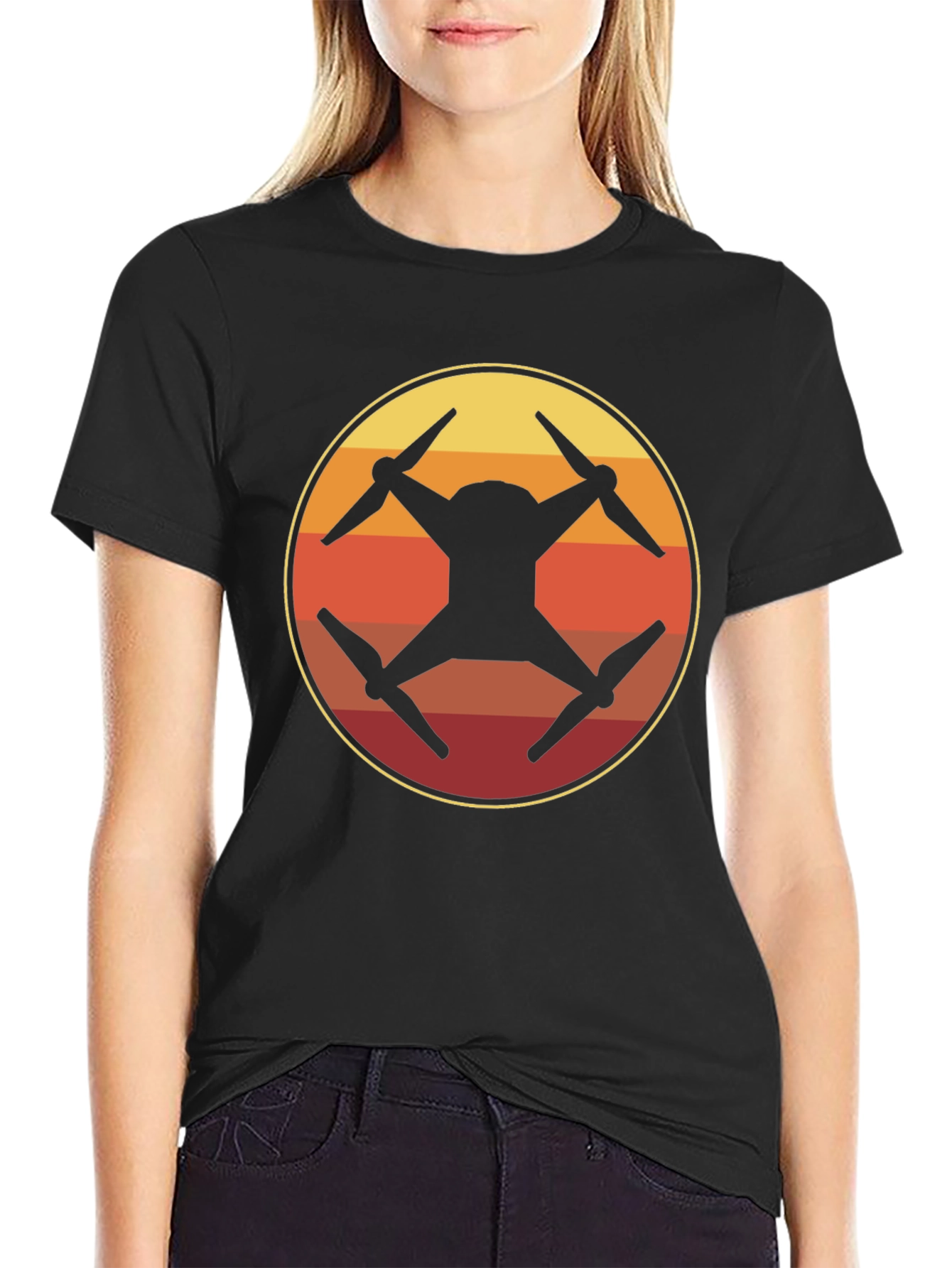 Drone Silhouette Sunset Graphic T-Shirt