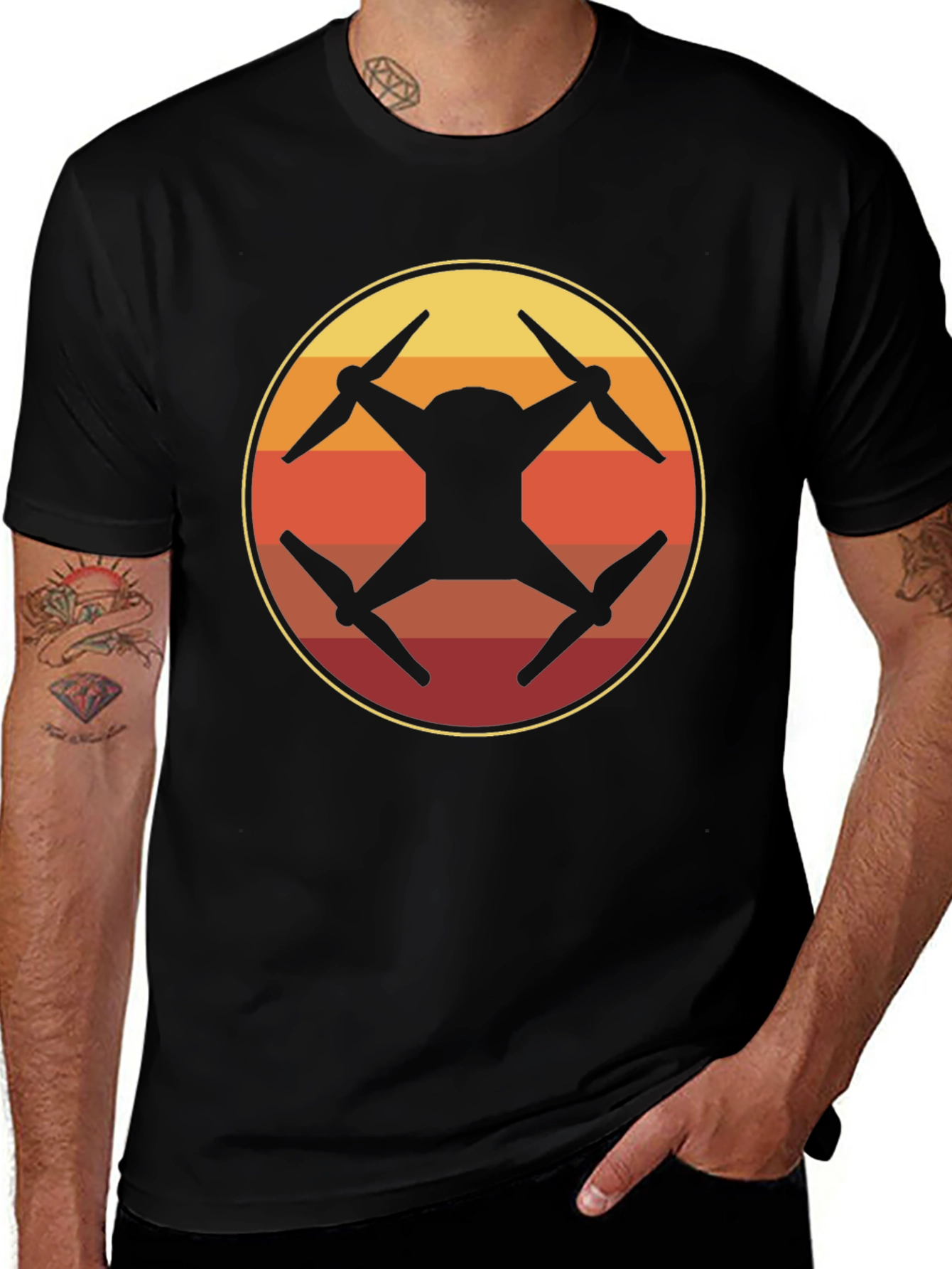 Drone Silhouette Sunset Graphic T-Shirt