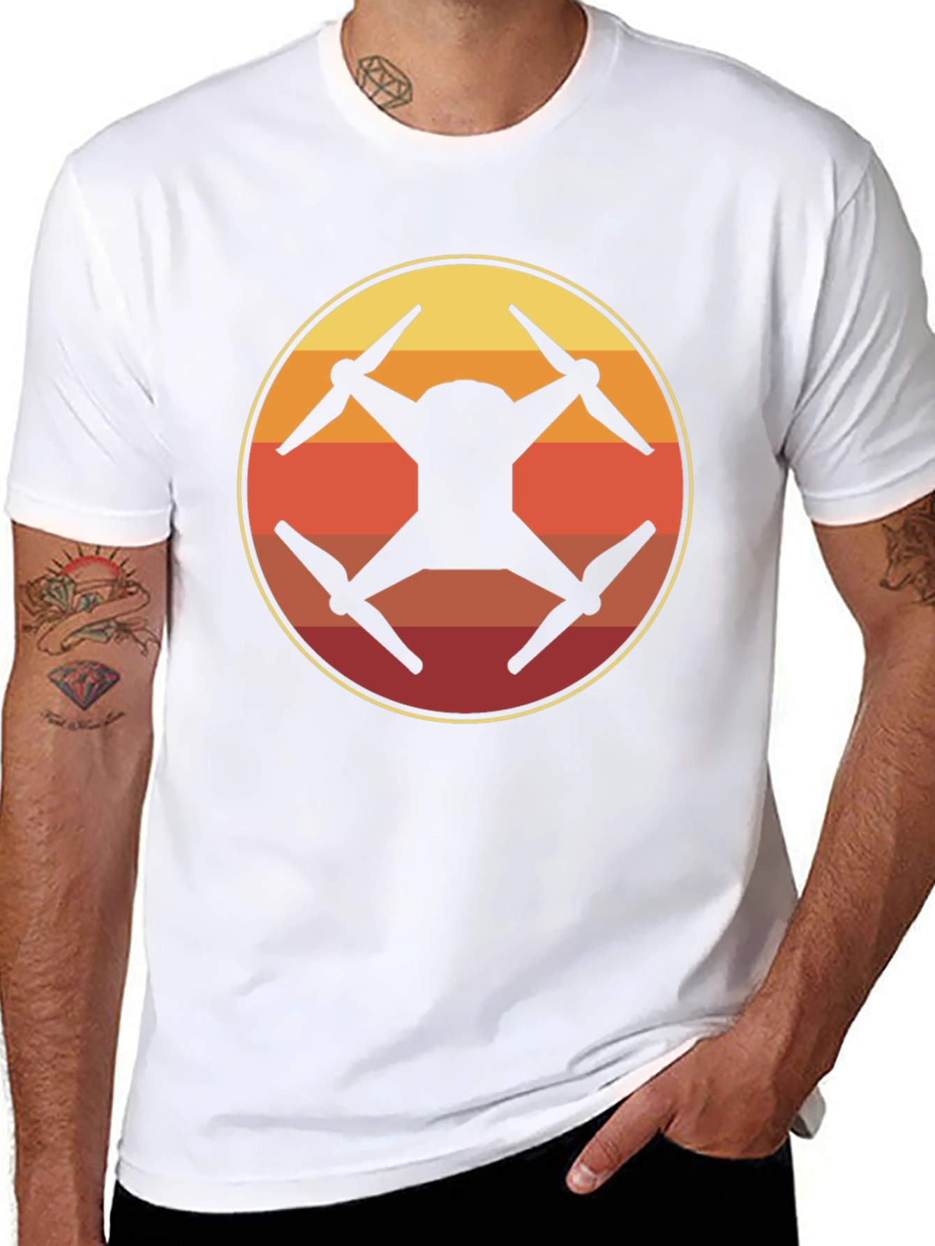 Drone Silhouette Sunset Graphic T-Shirt