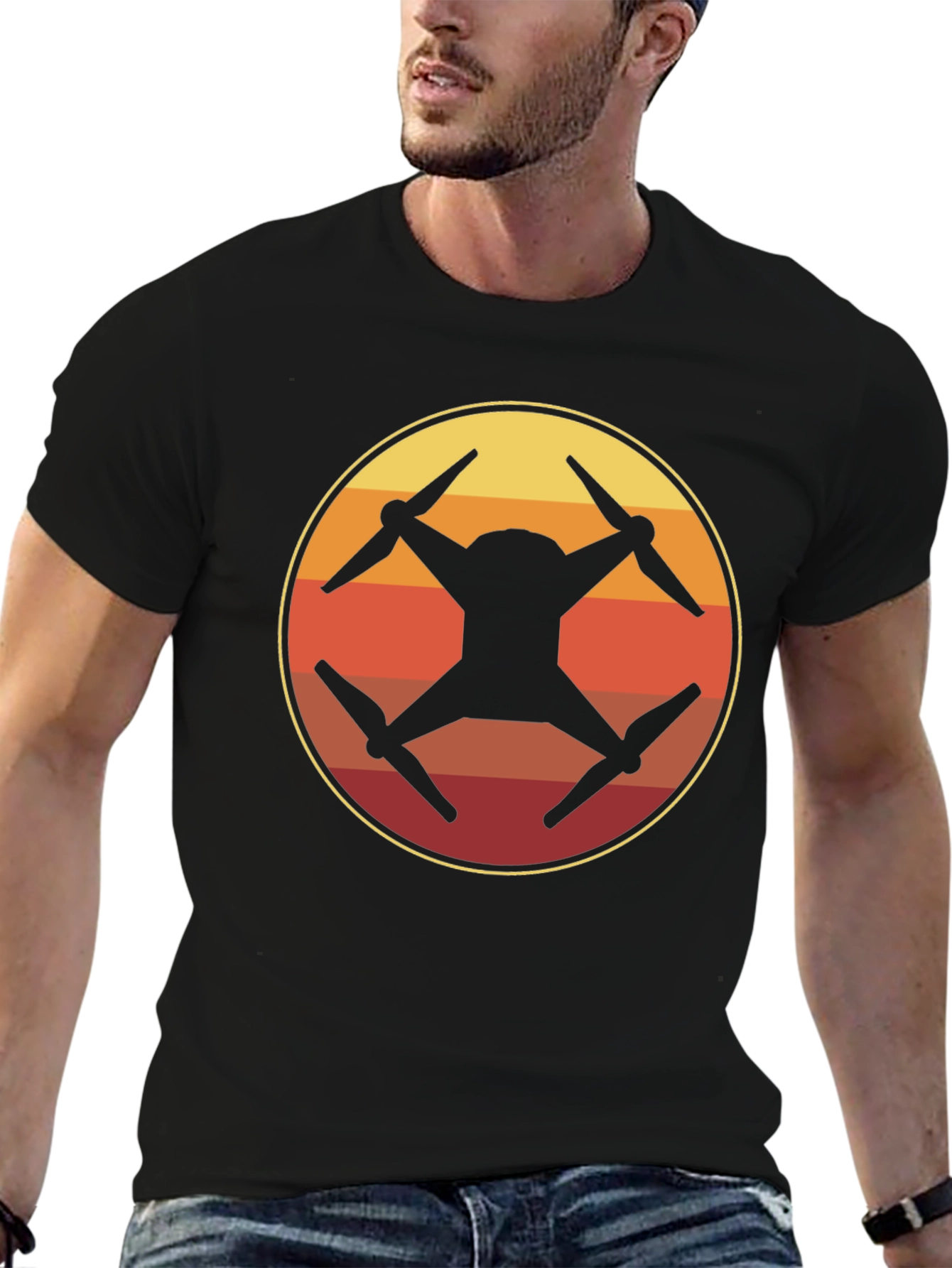 Drone Silhouette Sunset Graphic T-Shirt