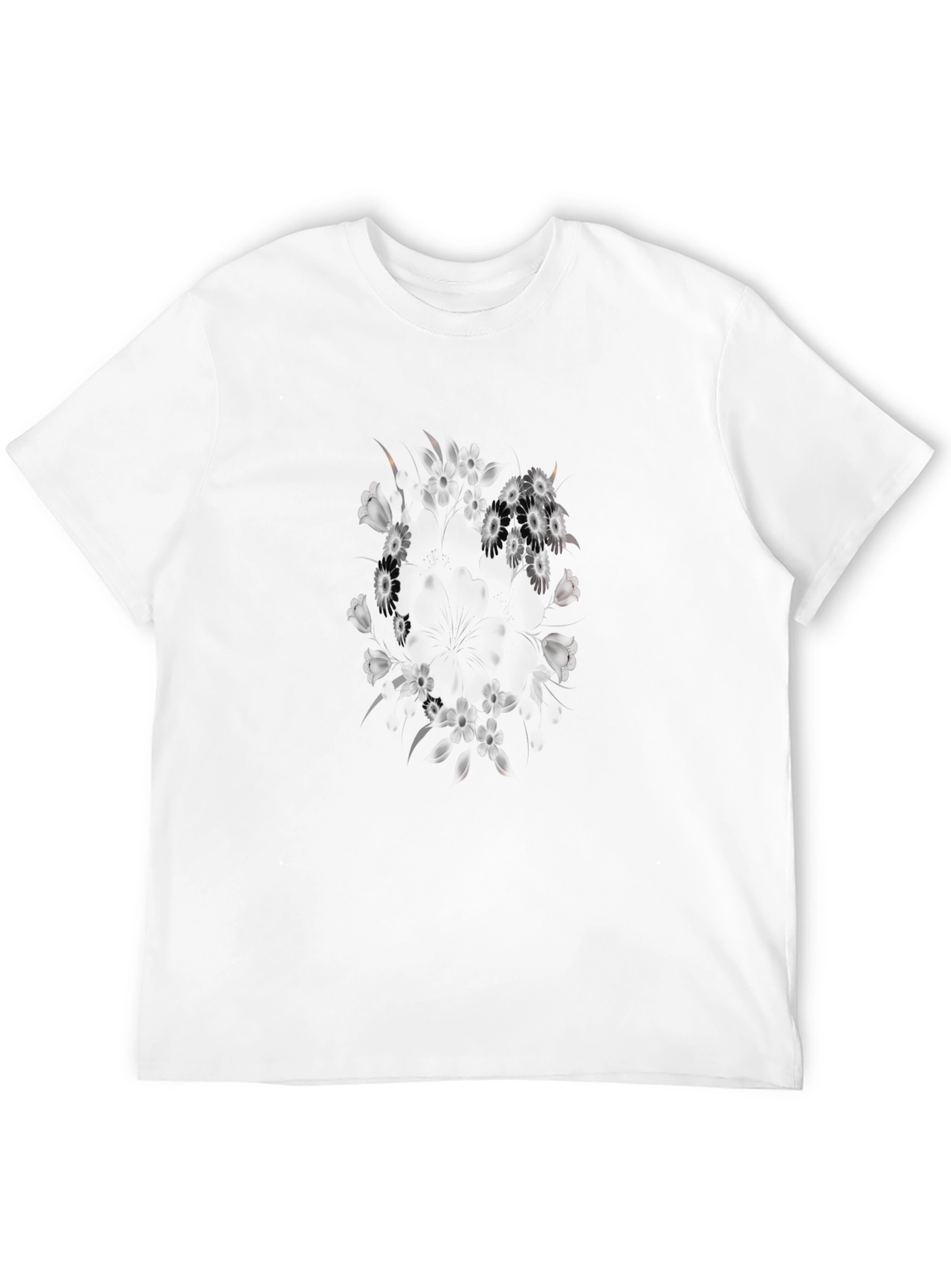 Mens Black Graphic Tee - Floral Pattern