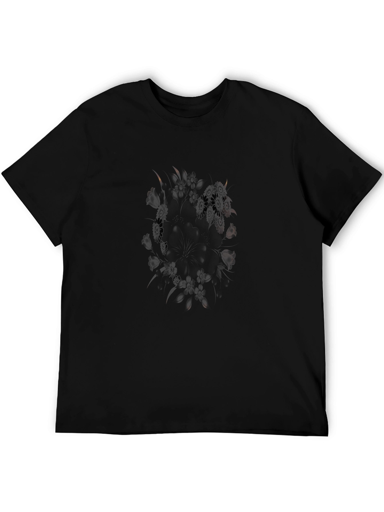 Mens Black Graphic Tee - Floral Pattern
