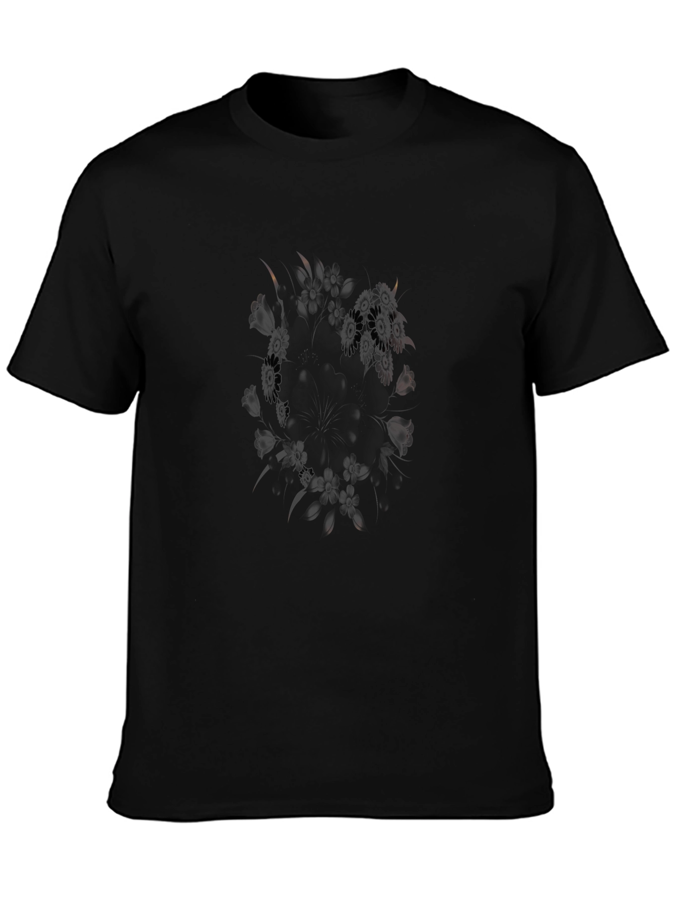 Mens Black Graphic Tee - Floral Pattern
