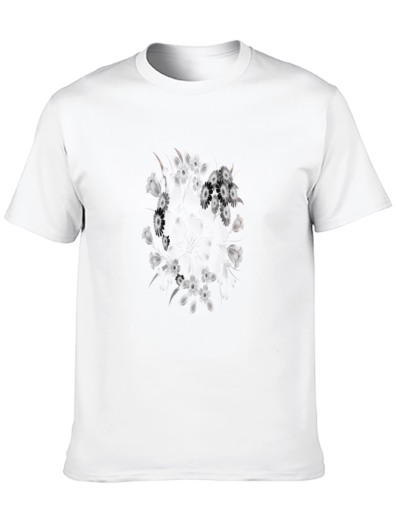 Mens Black Graphic Tee - Floral Pattern