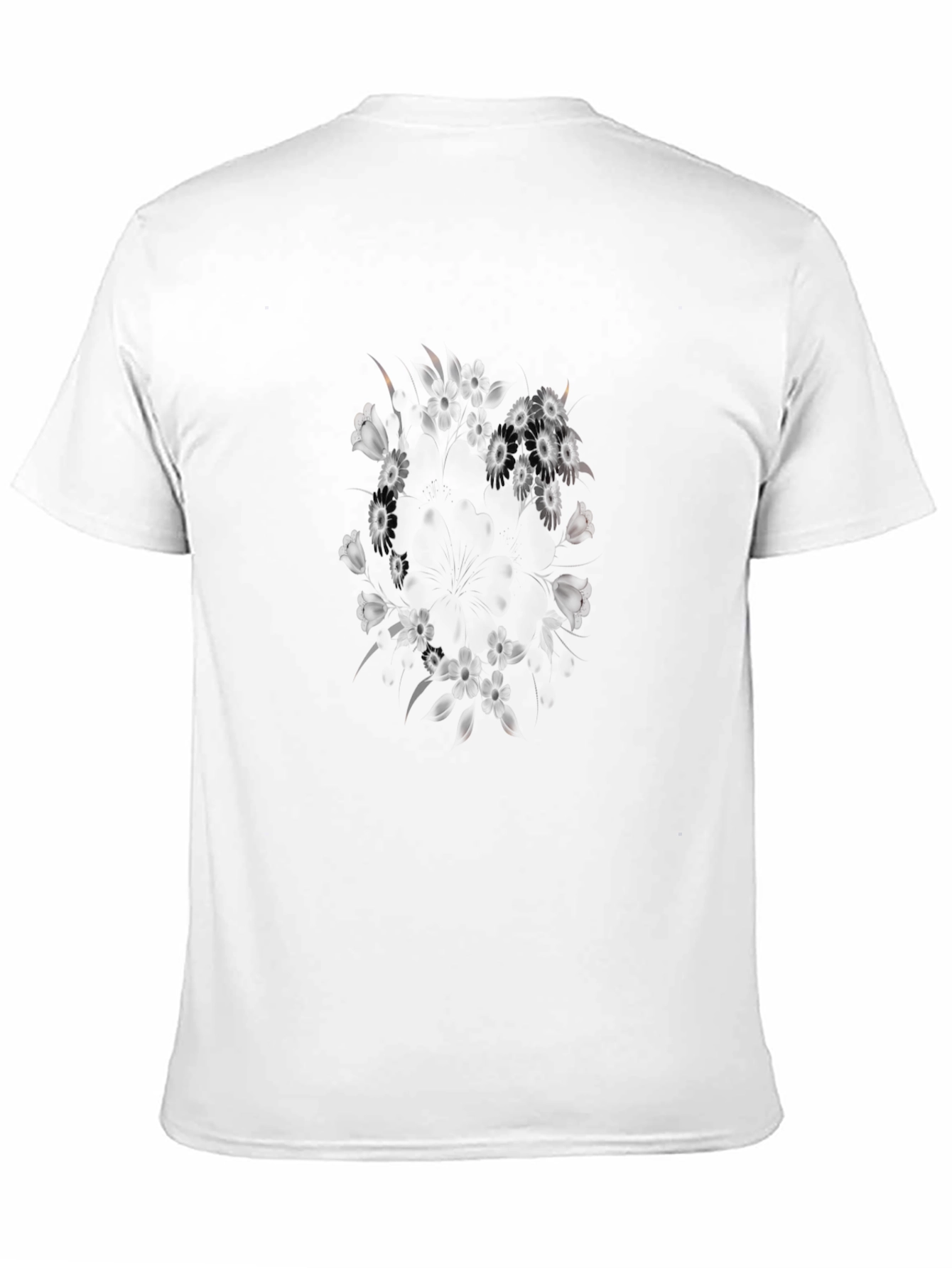 Mens Black Graphic Tee - Floral Pattern