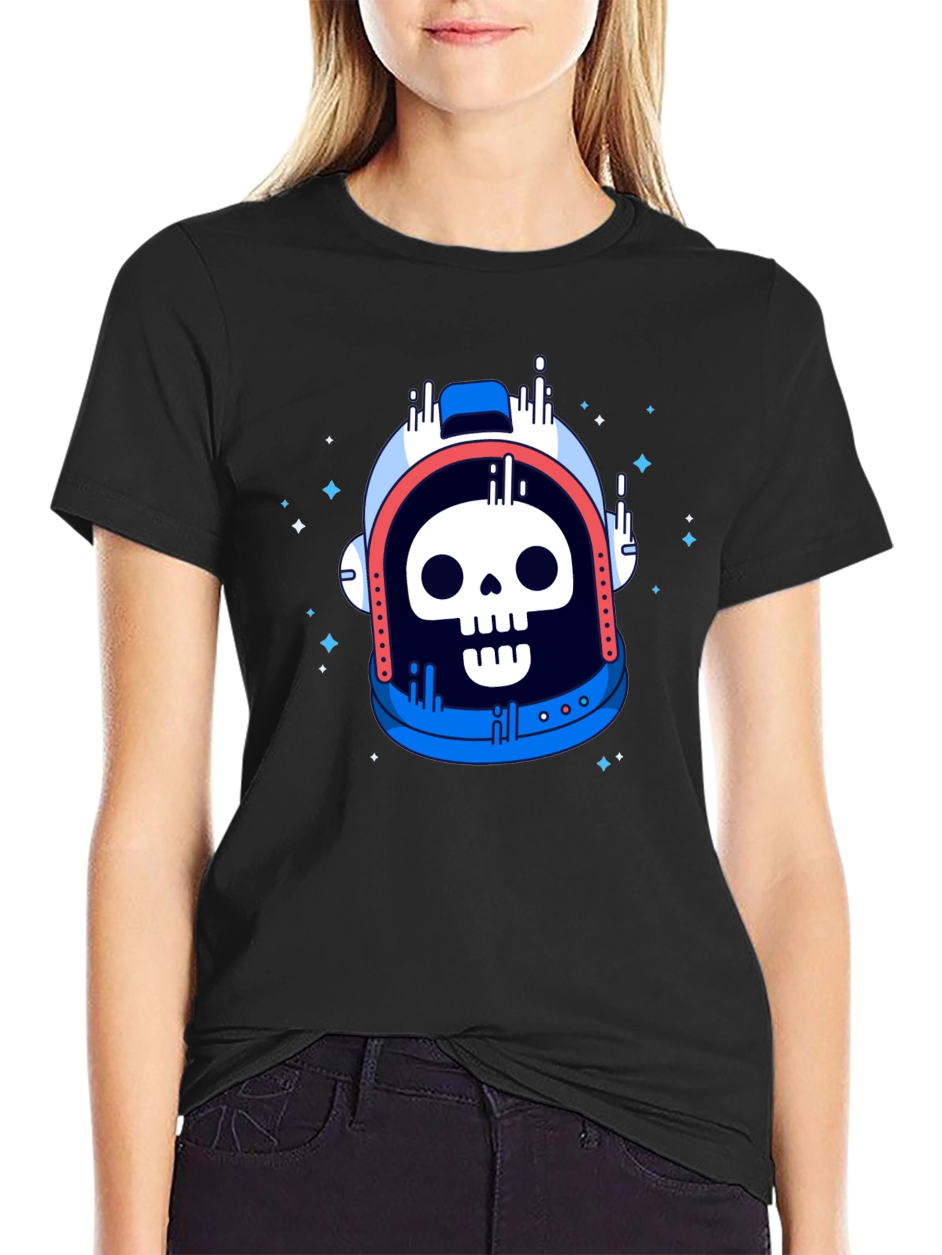 Skull Astronaut Graphic Tee - Black Cotton T-Shirt