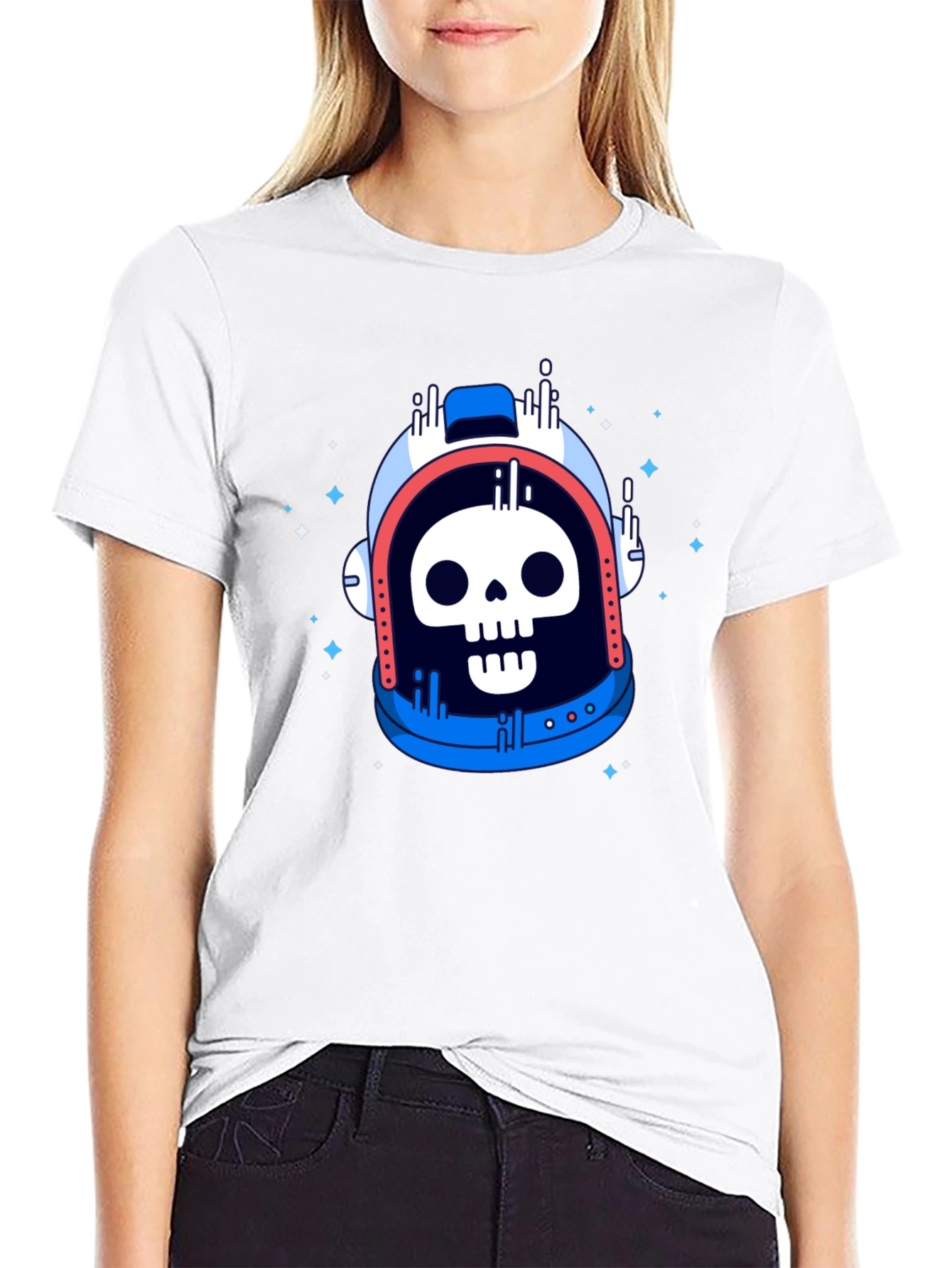 Skull Astronaut Graphic Tee - Black Cotton T-Shirt