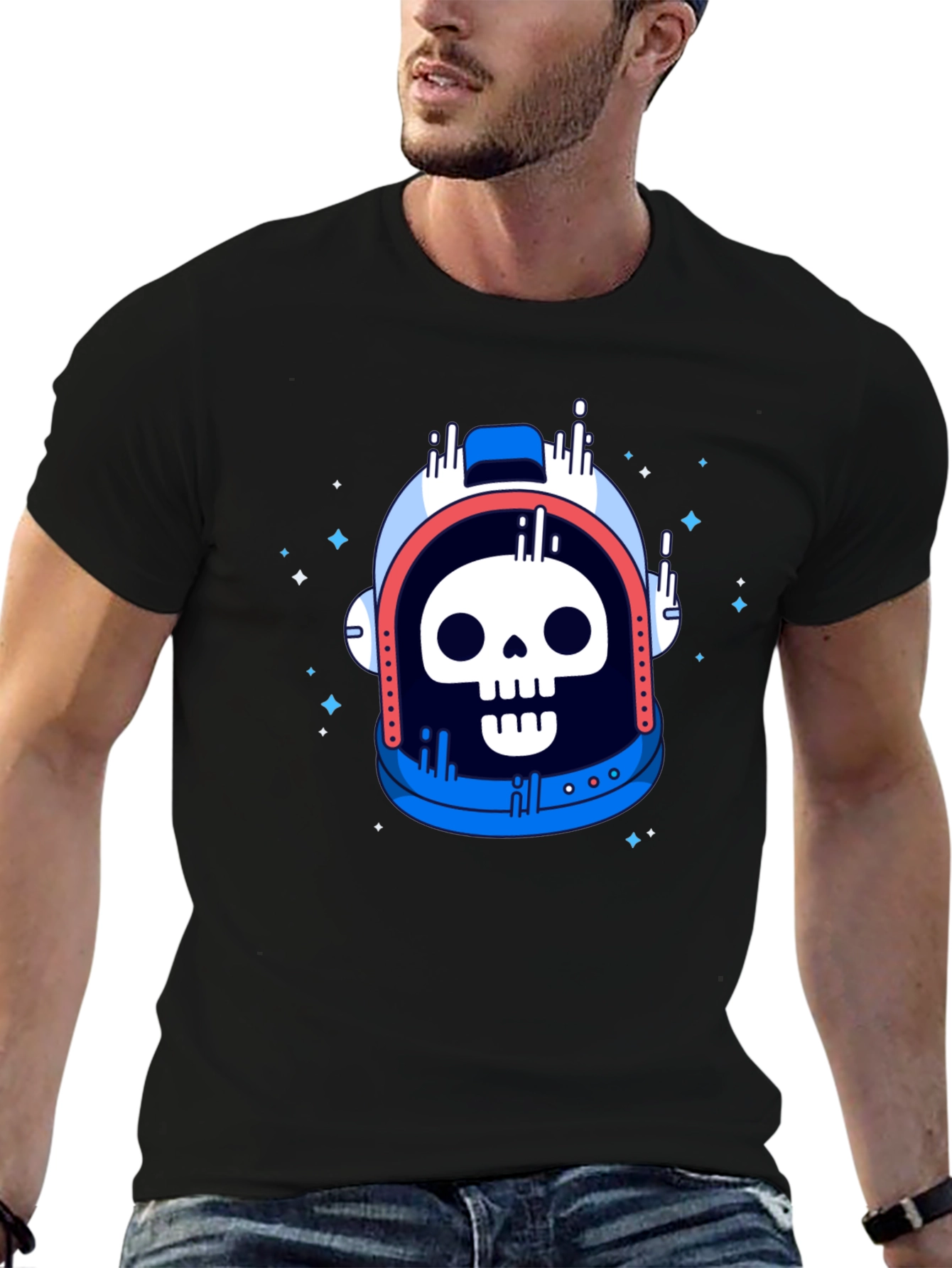 Skull Astronaut Graphic Tee - Black Cotton T-Shirt