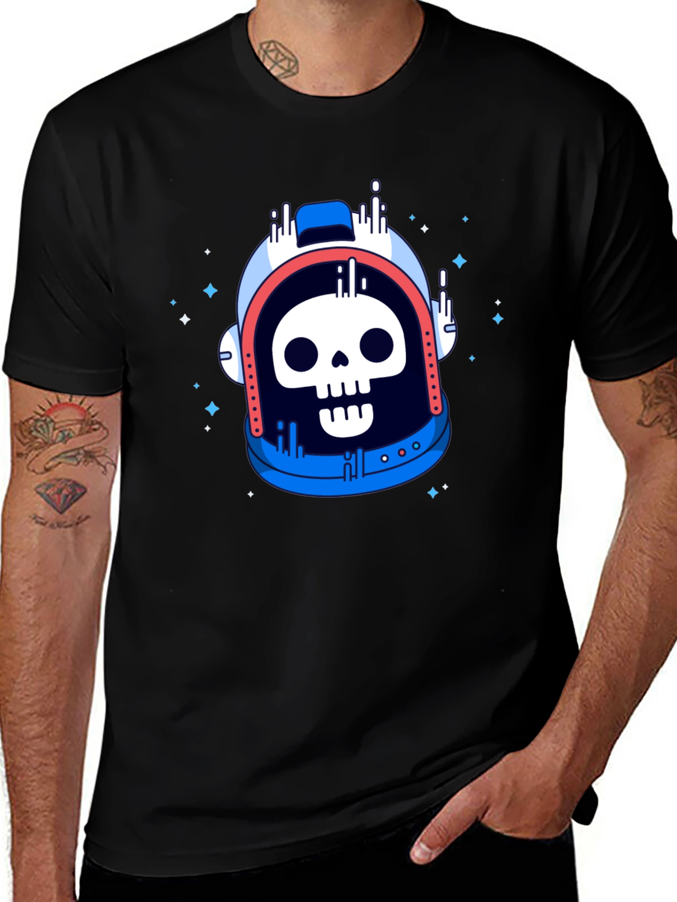 Skull Astronaut Graphic Tee - Black Cotton T-Shirt