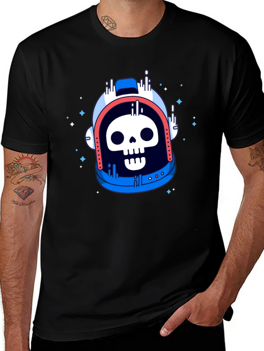 Skull Astronaut Graphic Tee - Black Cotton T-Shirt