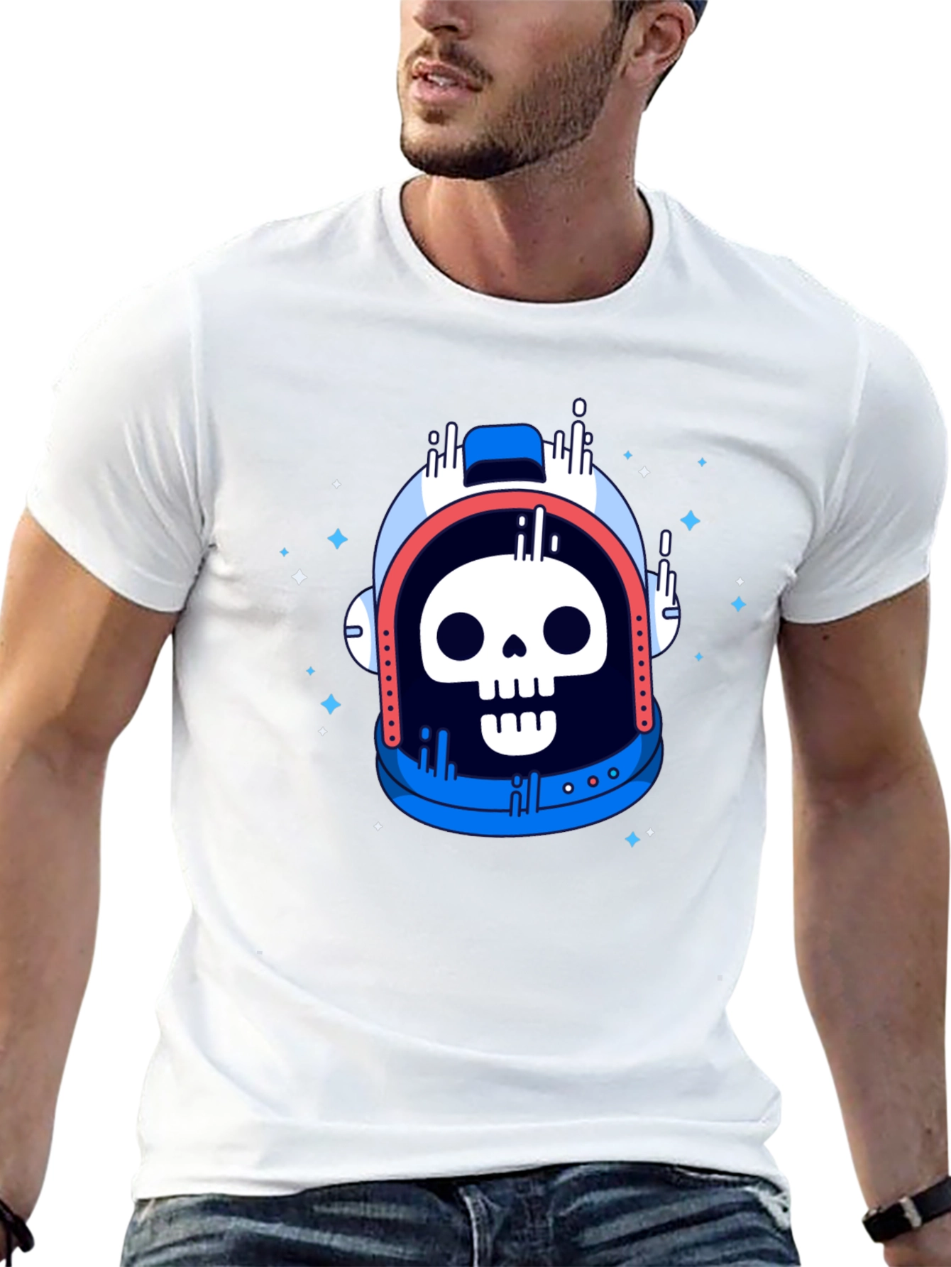 Skull Astronaut Graphic Tee - Black Cotton T-Shirt