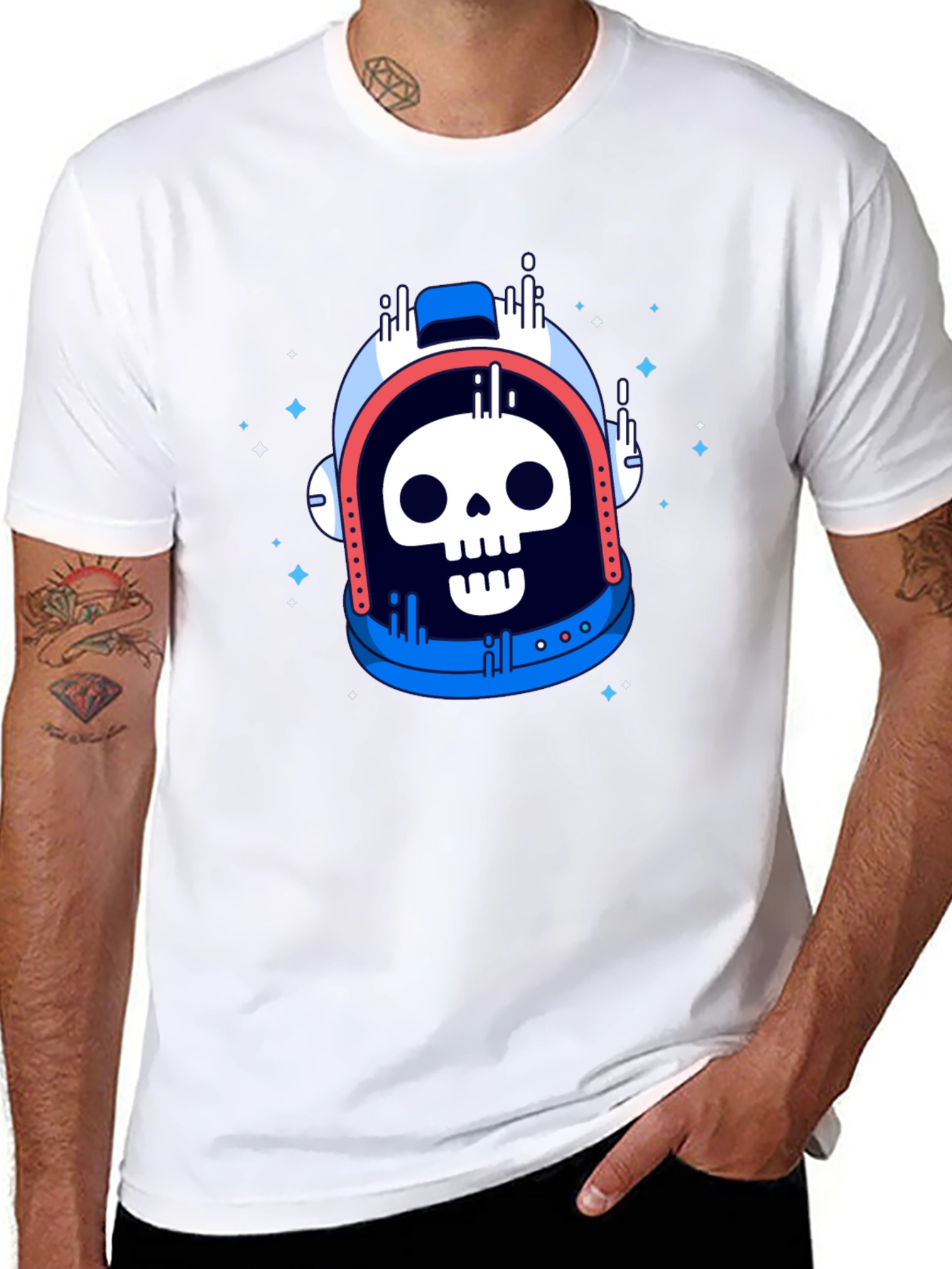 Skull Astronaut Graphic Tee - Black Cotton T-Shirt