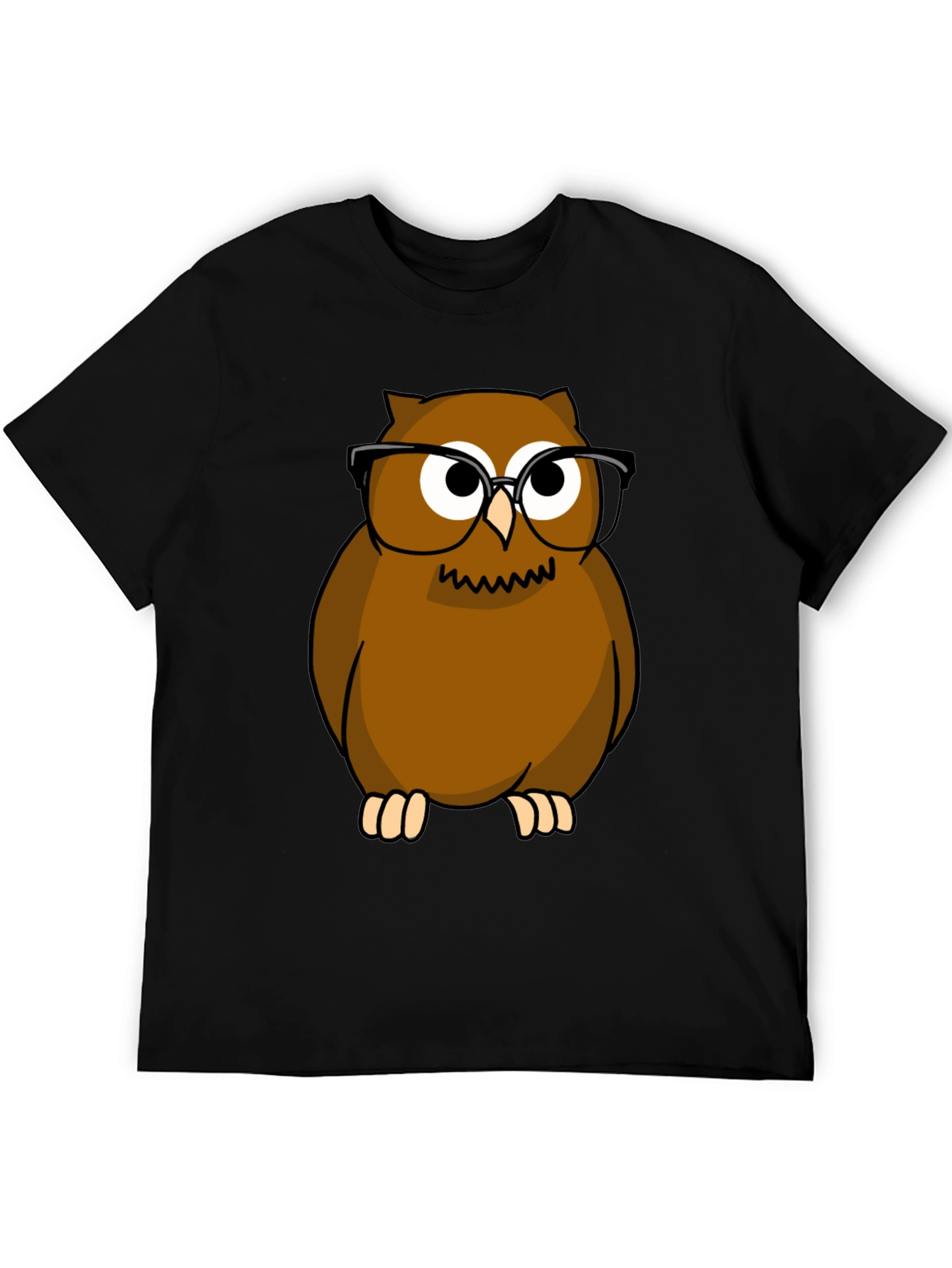 Owl with Glasses Graphic Tee - Black Cotton Shirt